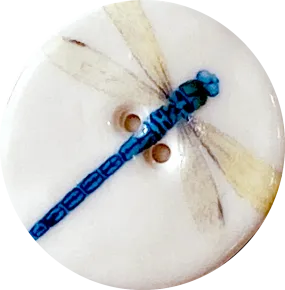 Dragonfly Porcelain Button 1-1/8" 2-hole, Handmade, London