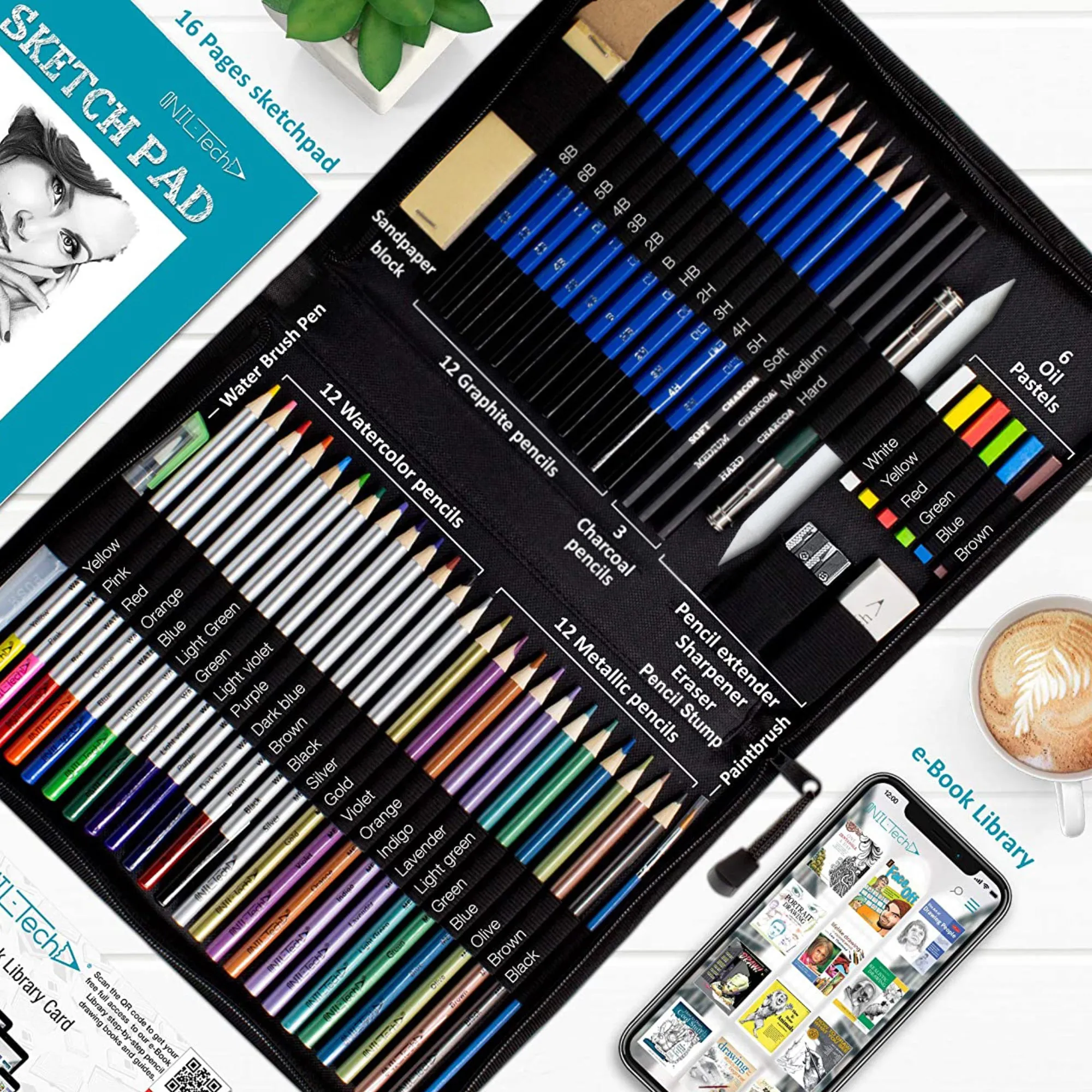 Drawing Pencils Art Set – 55 Watercolor Pencils and Sketching Art Supplies