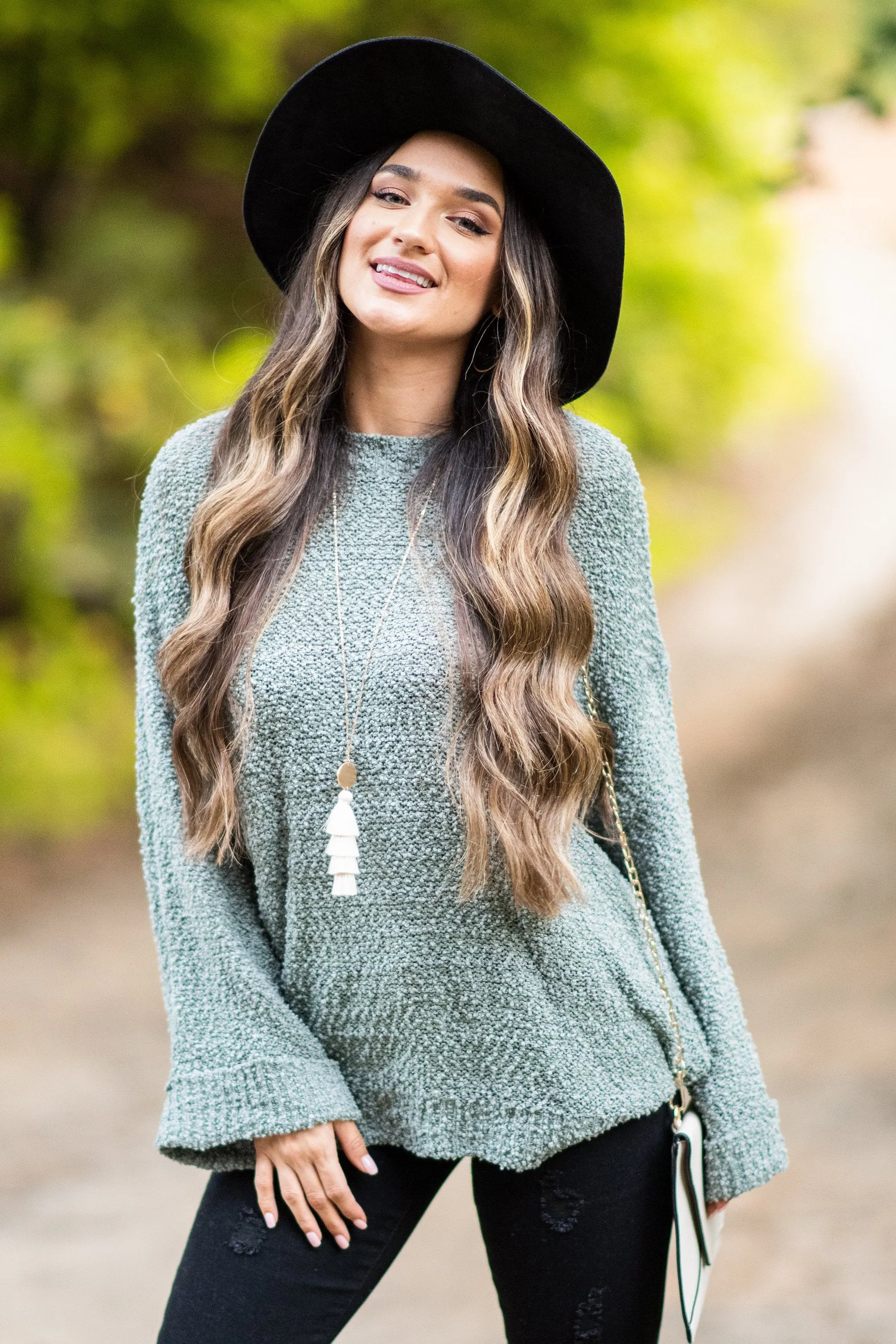 Find Your Love Sage Green Popcorn Sweater