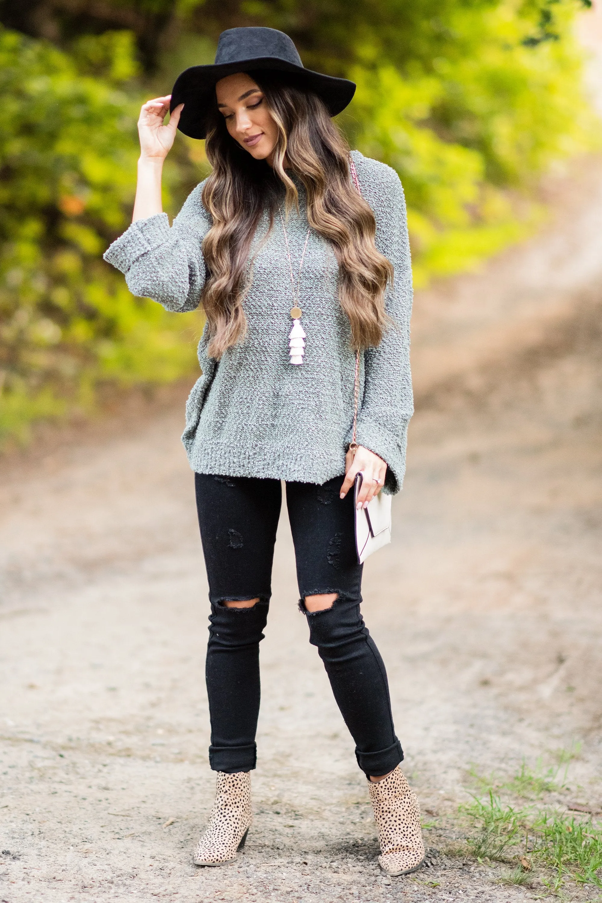Find Your Love Sage Green Popcorn Sweater