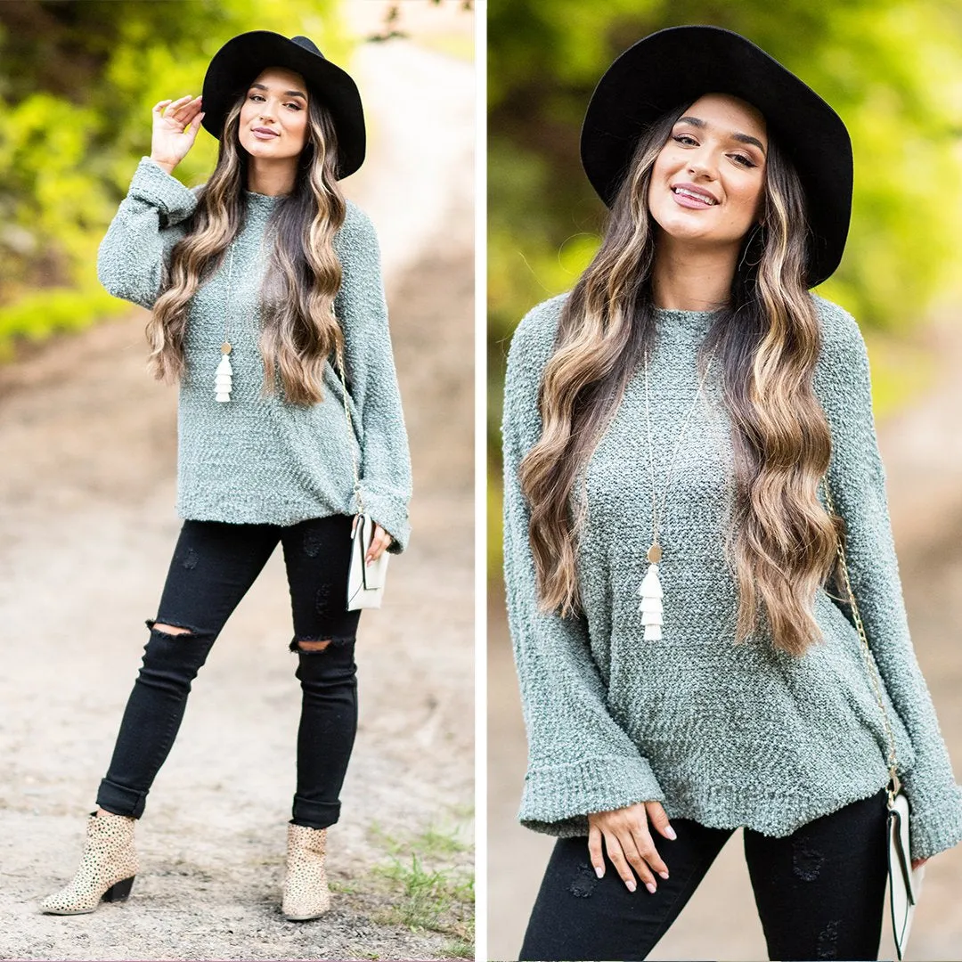 Find Your Love Sage Green Popcorn Sweater