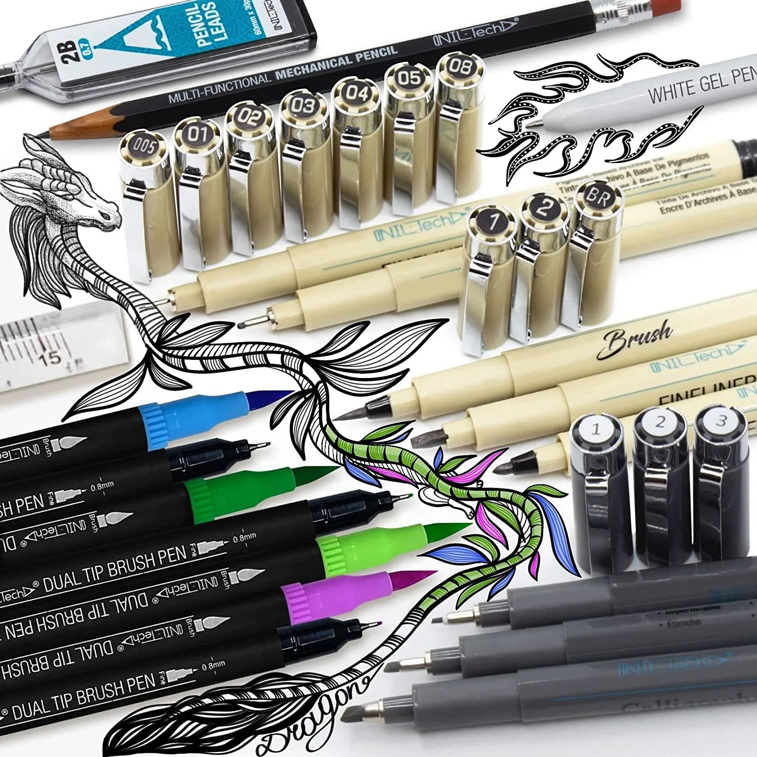 Fine Point Pen and Brush Pens Dual Tip Markers Set - 36 Pieces Art Supplies