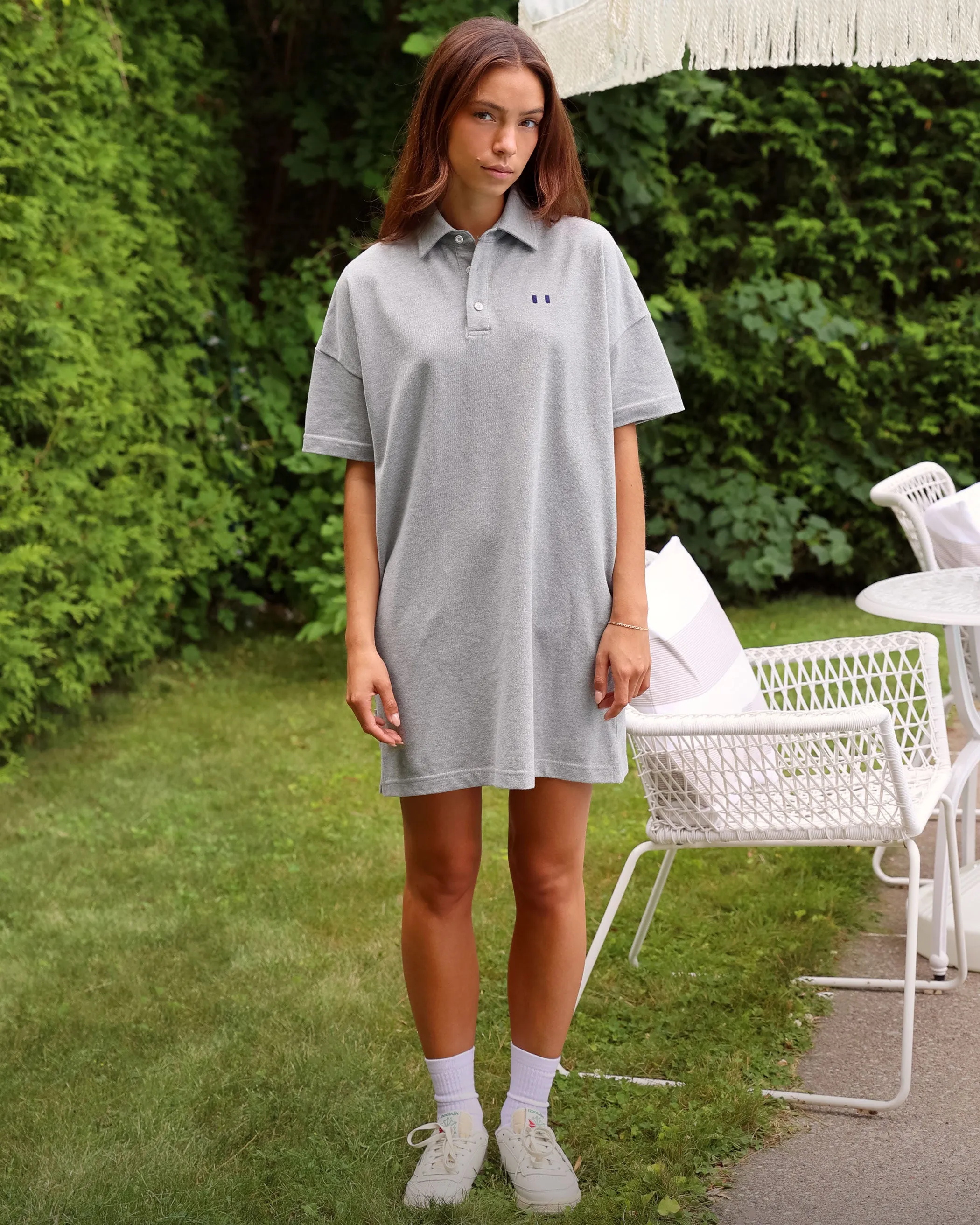 Flag Polo Boyfriend Dress Heather Grey