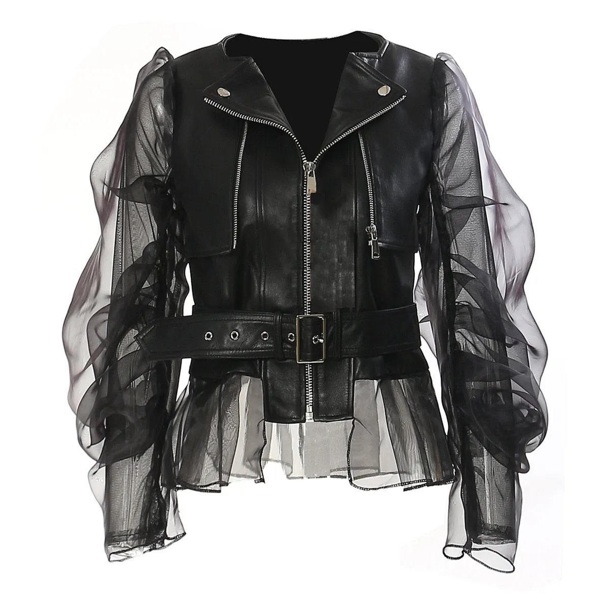 Flex- the Sheer Ruffled Sleeve Biker Jacket Vest