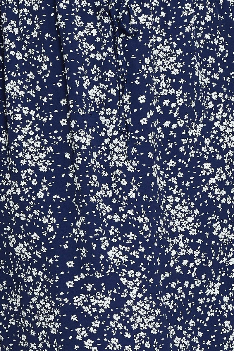Floral Print Midi Skirt Elastic Waist