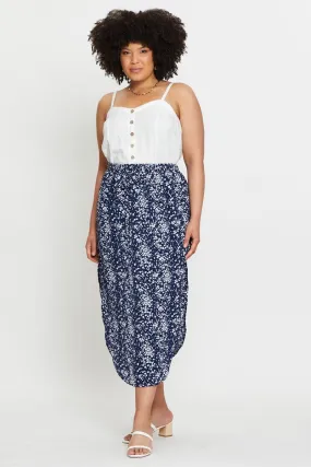 Floral Print Midi Skirt Elastic Waist