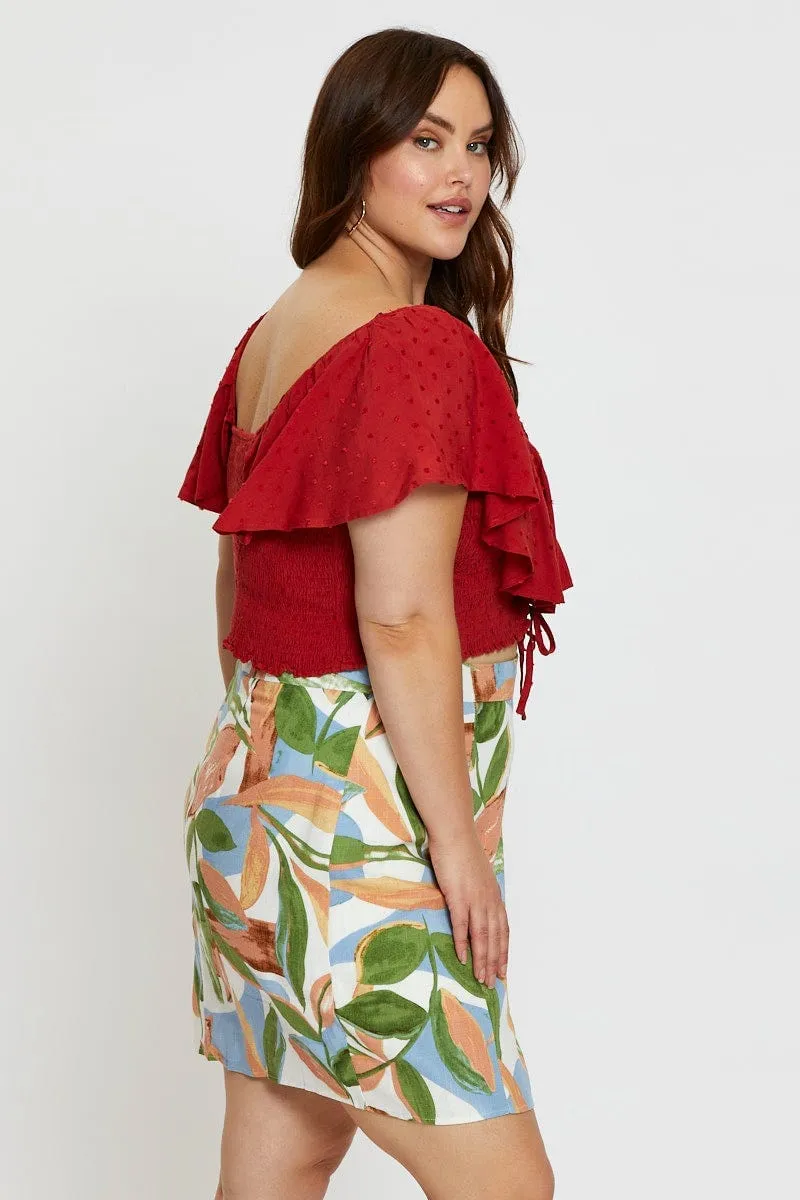 Floral Print Mini A Line Skirt Front Split