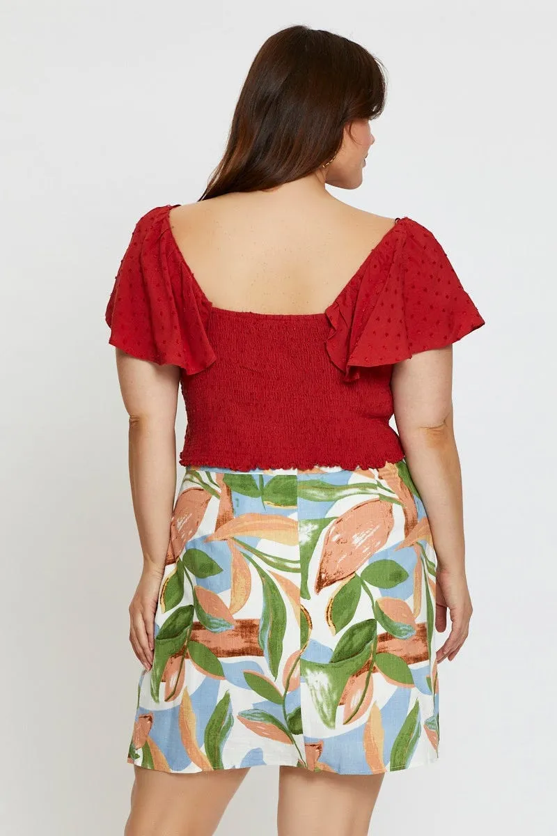 Floral Print Mini A Line Skirt Front Split