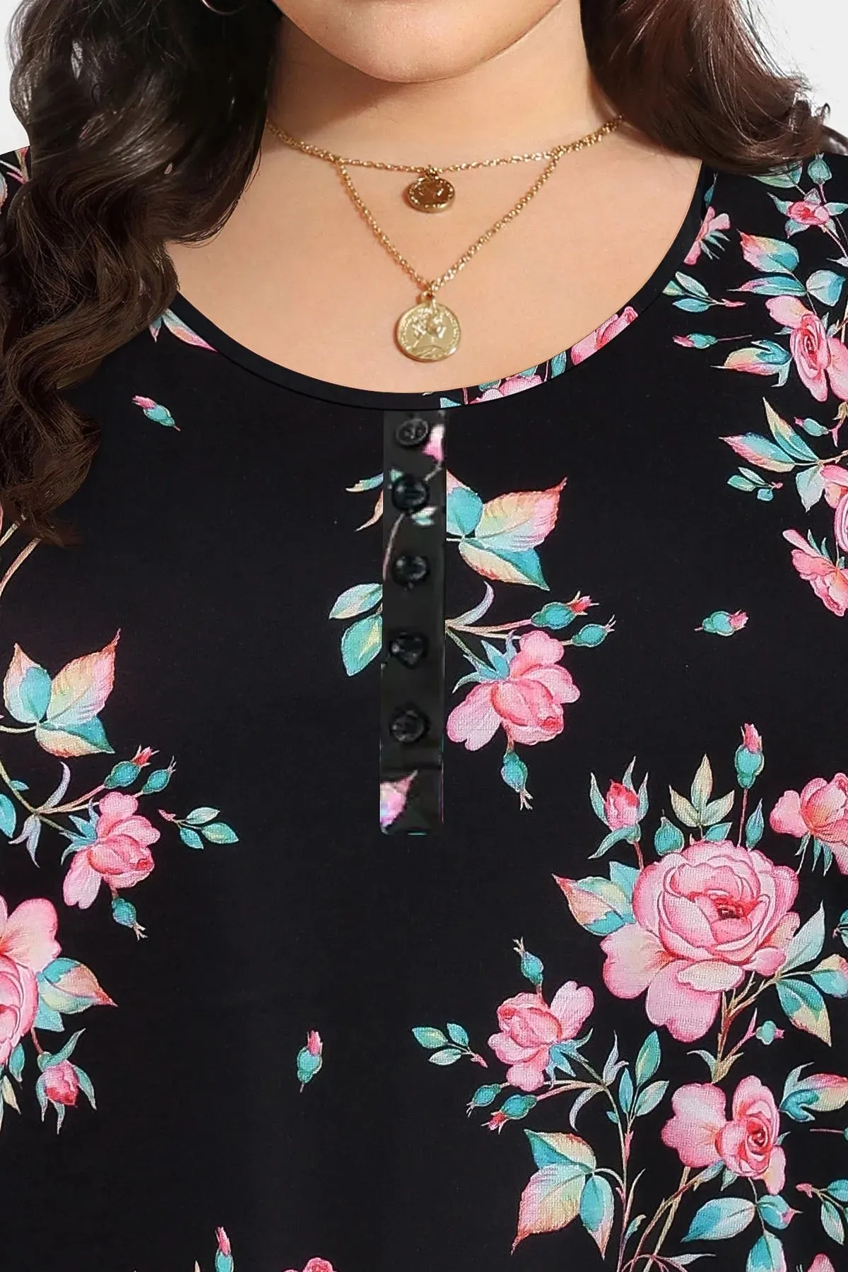 Floral Resort Outfit Button Detail Short Sleeves T-shirt