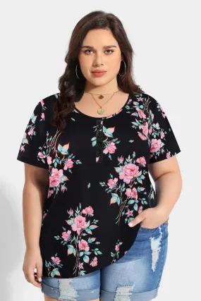 Floral Resort Outfit Button Detail Short Sleeves T-shirt