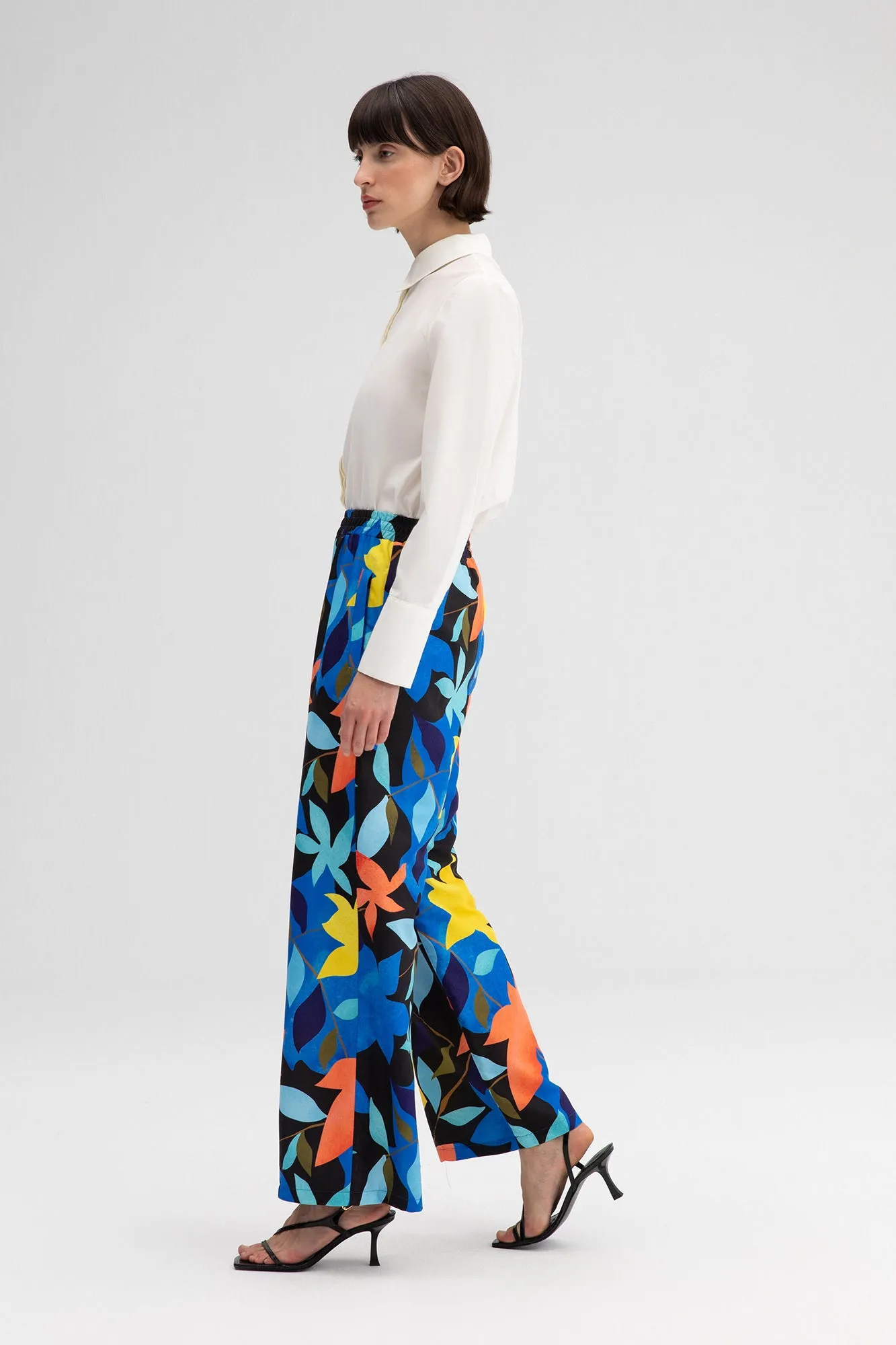 FLOWERED POPLIN TROUSERS