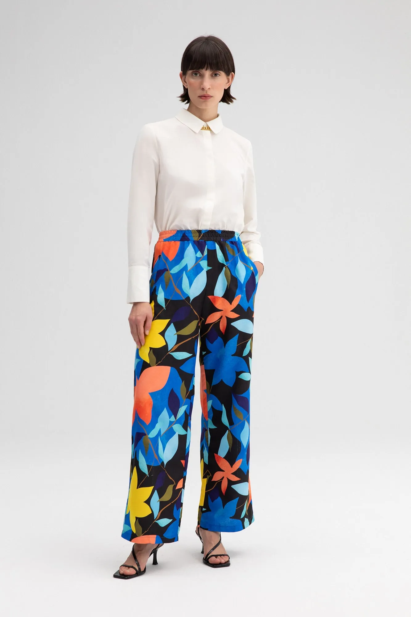 FLOWERED POPLIN TROUSERS