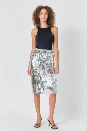 Fringed Metallic Midi Skirt