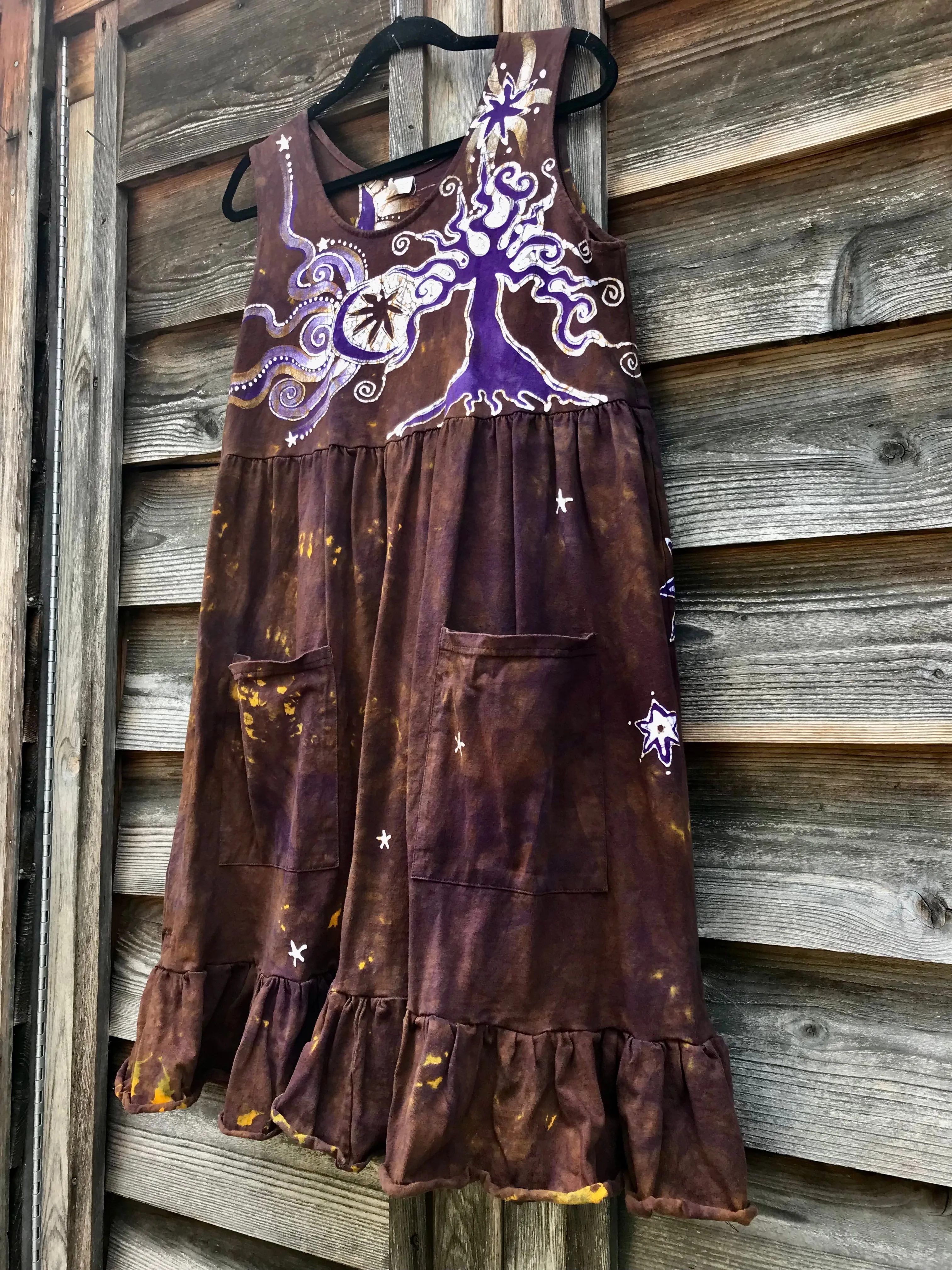 Golden Sun Purple Forest Farmer's Market Pocket Dress - Size Large