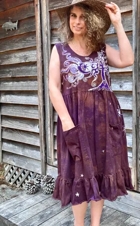 Golden Sun Purple Forest Farmer's Market Pocket Dress - Size Large