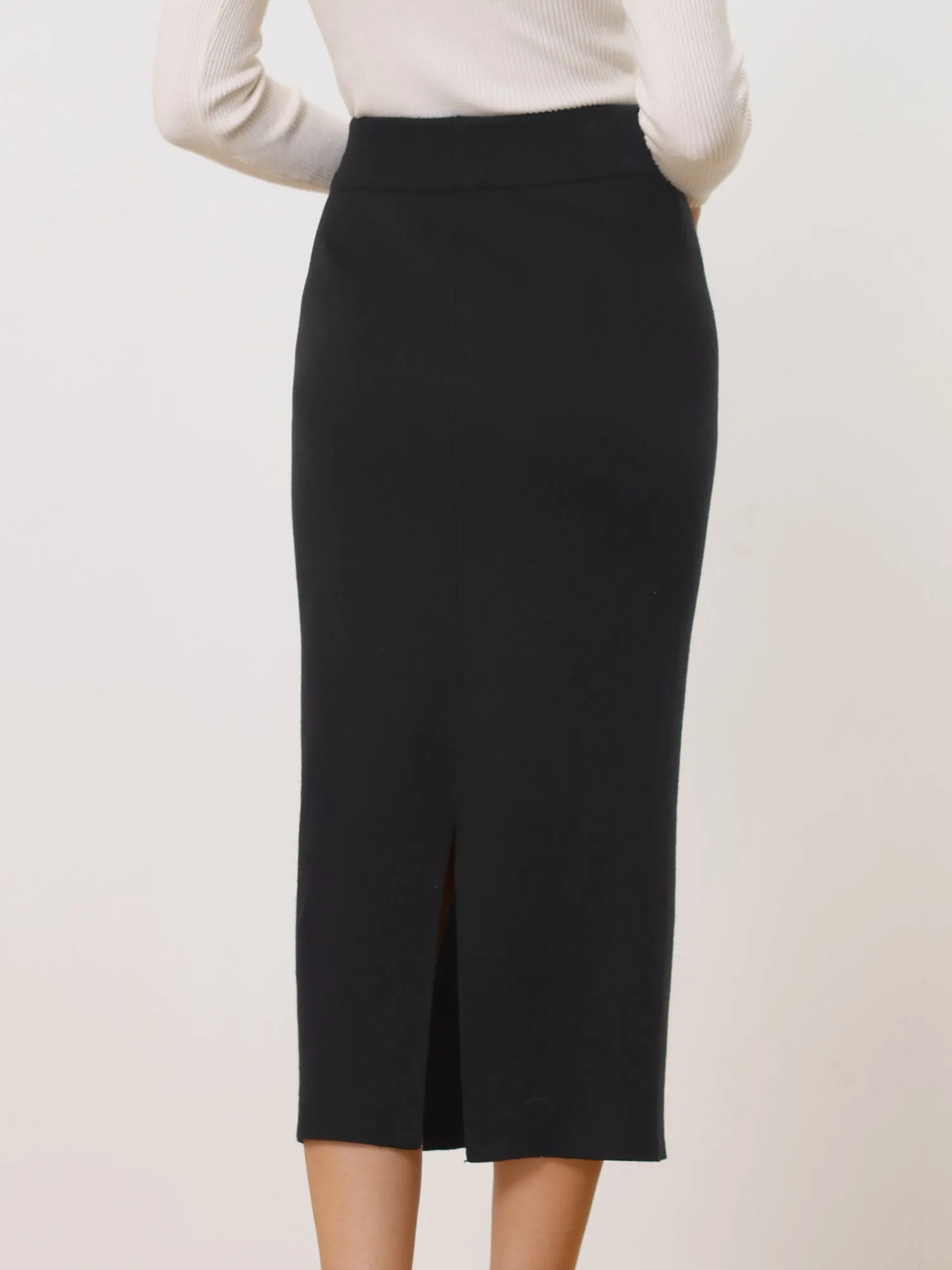 High Waist Slit Sweater Pencil Knit Midi Bodycon Skirt