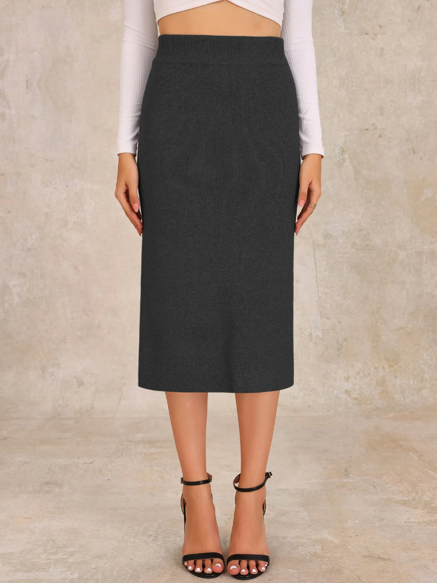 High Waist Slit Sweater Pencil Knit Midi Bodycon Skirt