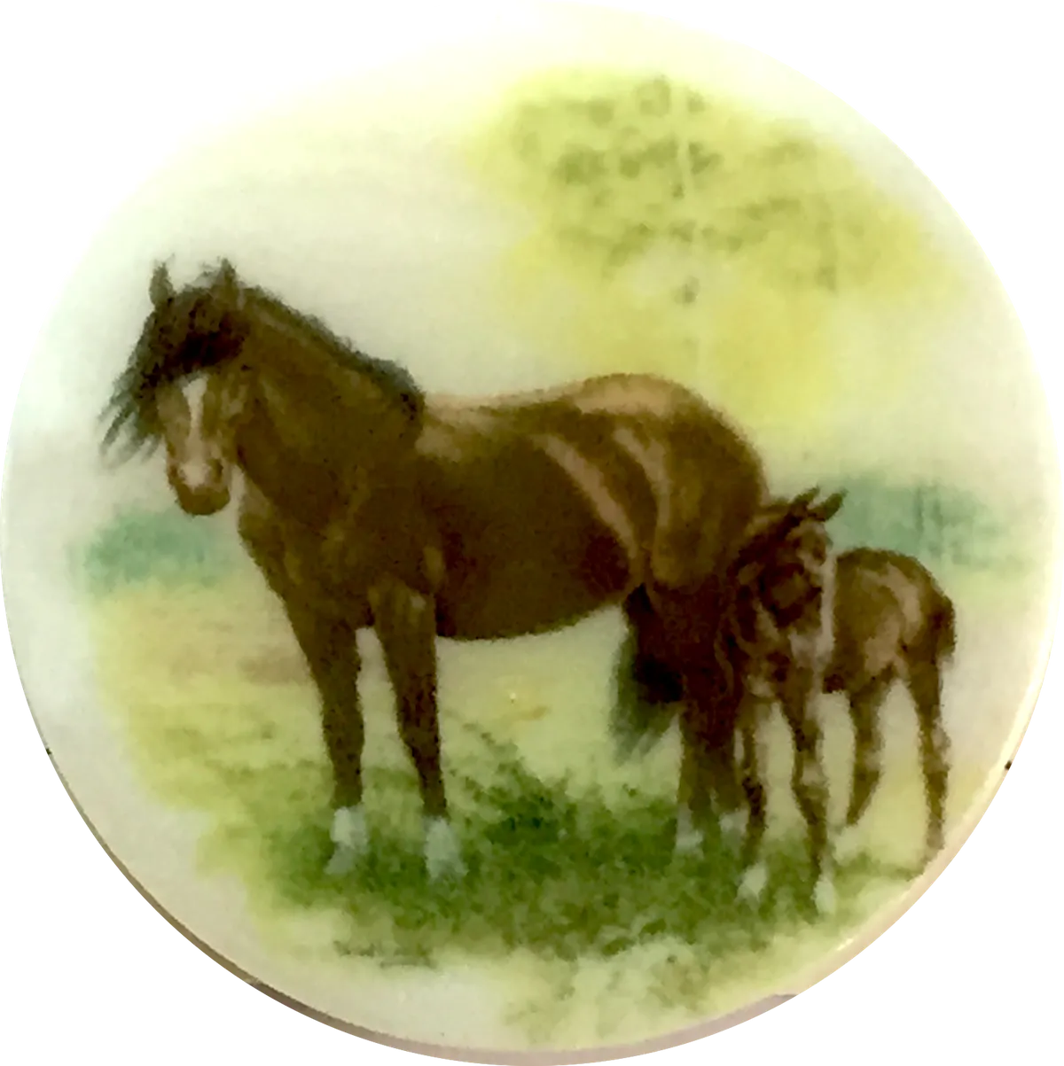 Horse Button: Mom and Foal Pearl 1-3/8" Artisan Made #SC-1488