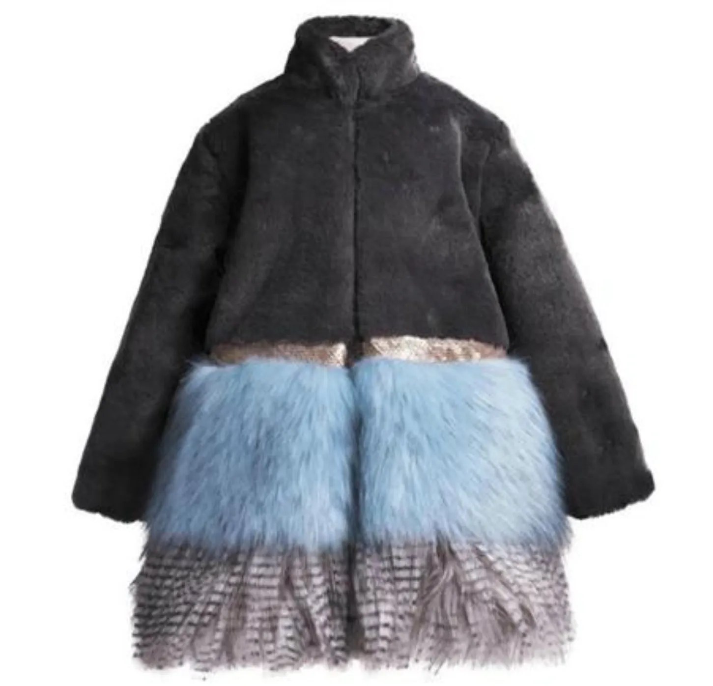 Imoga Collection Freya Long Faux Fur Coat in Ash