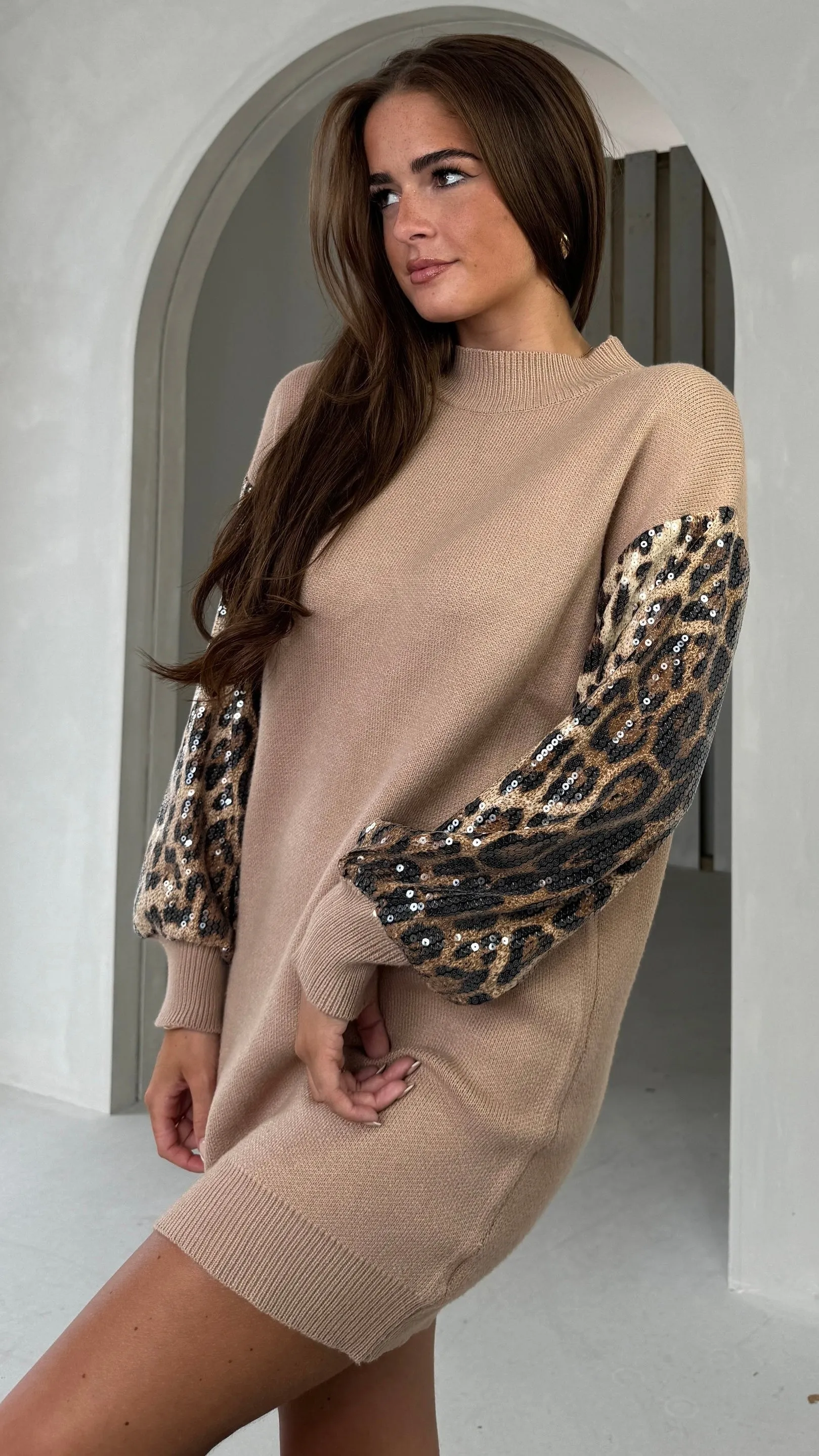 Inez Camel Jumper Dress