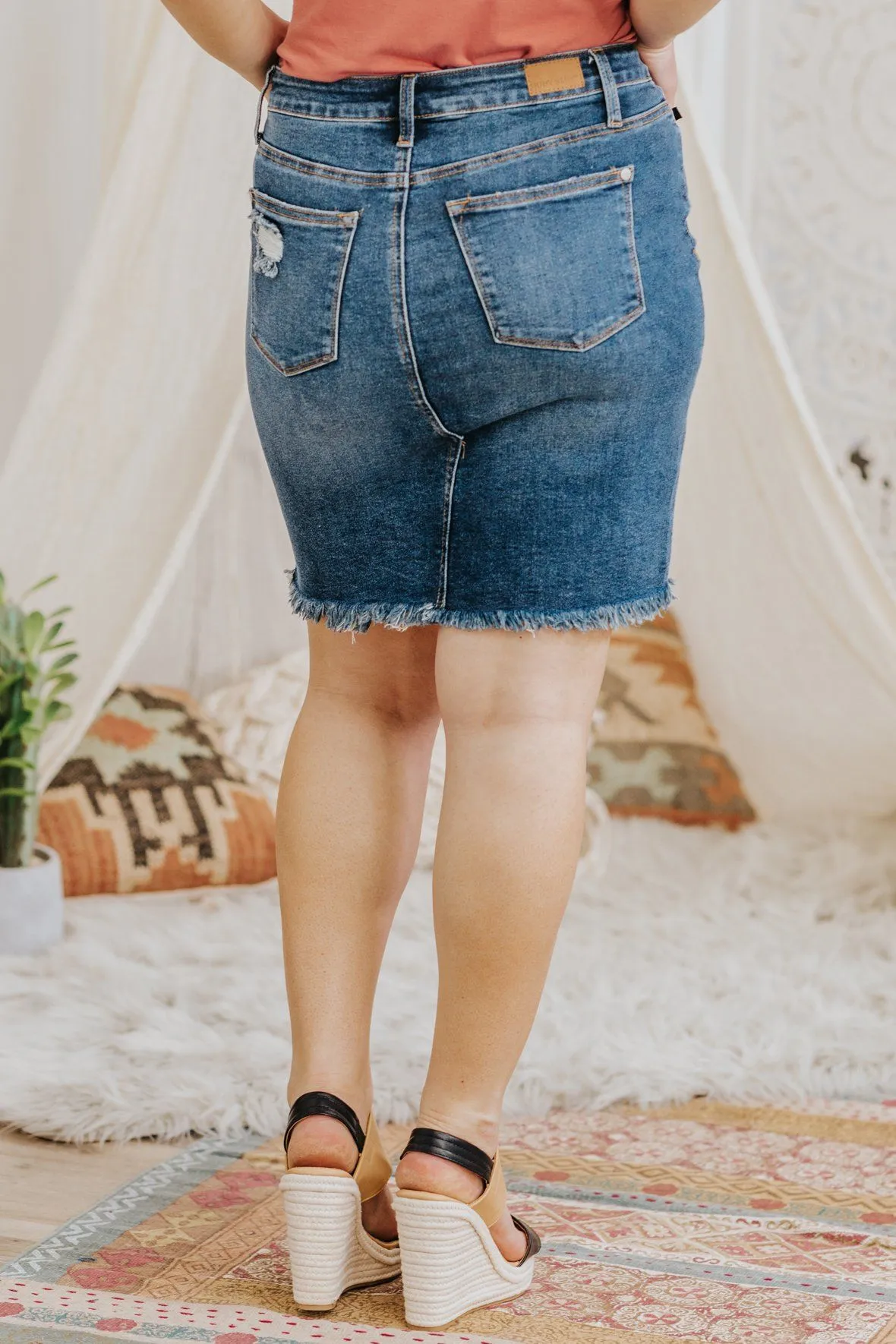 Jeraldine Judy Blue Triangle Cut Off Denim Pencil Skirt