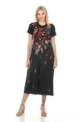 Johnny Was Black Zuzu Knit Midi T-Shirt Dress Boho Chic R30423