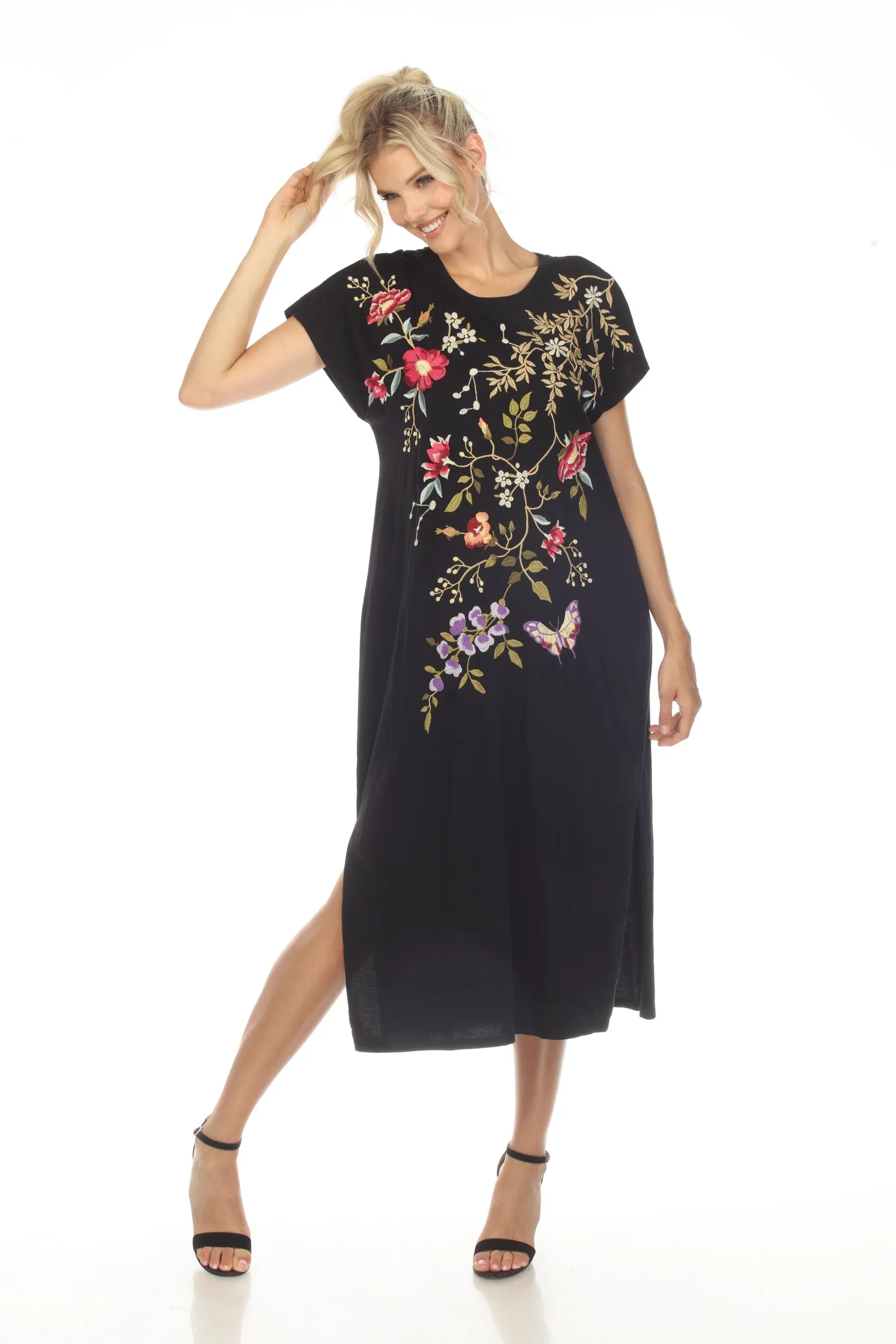 Johnny Was JWLA Osaka Relaxed Knit Midi T-Shirt Dress Boho Chic J37123