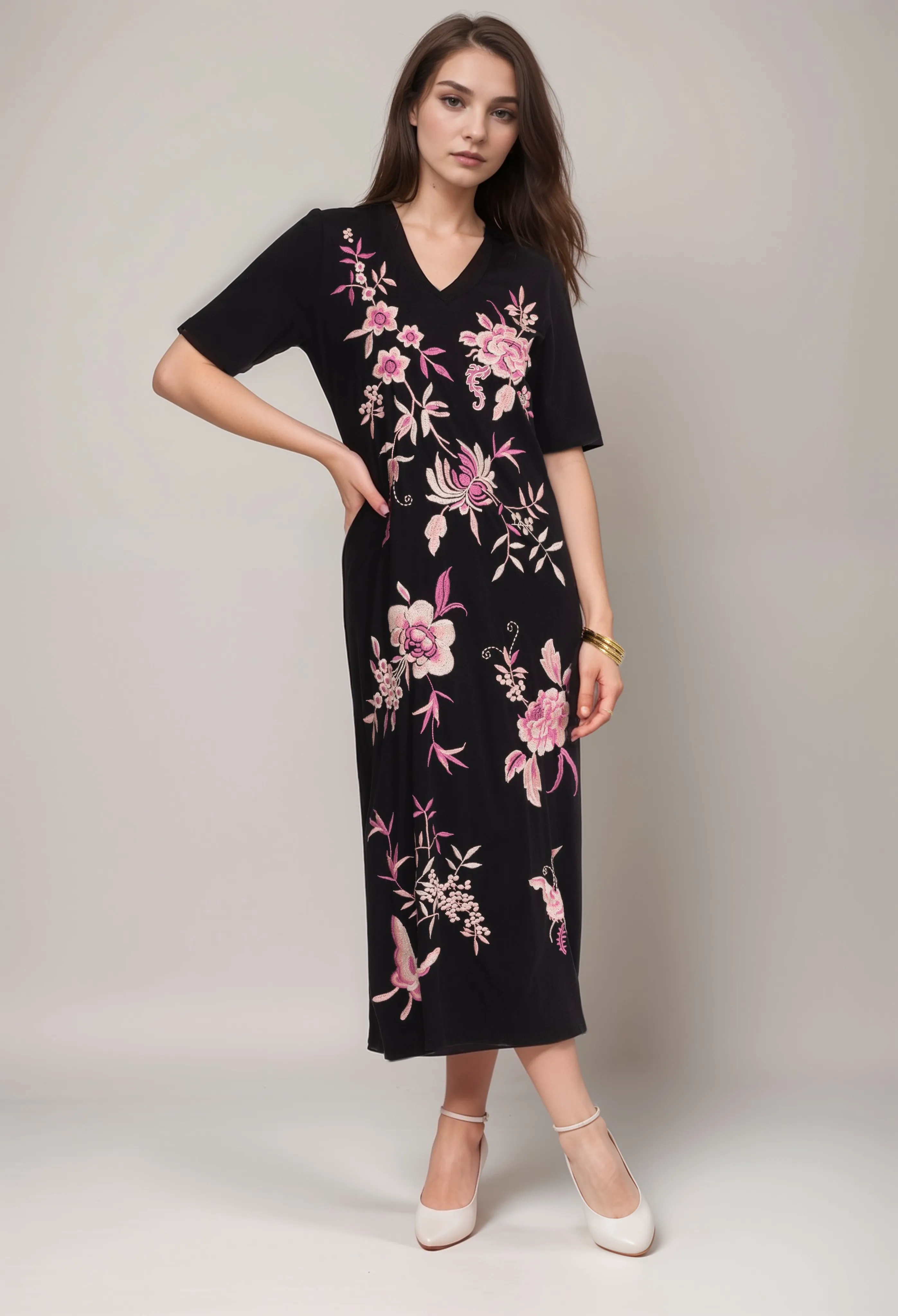 Johnny Was JWLA Trapunto V-Neck Knit Midi Dress J32724 Boho Chic *