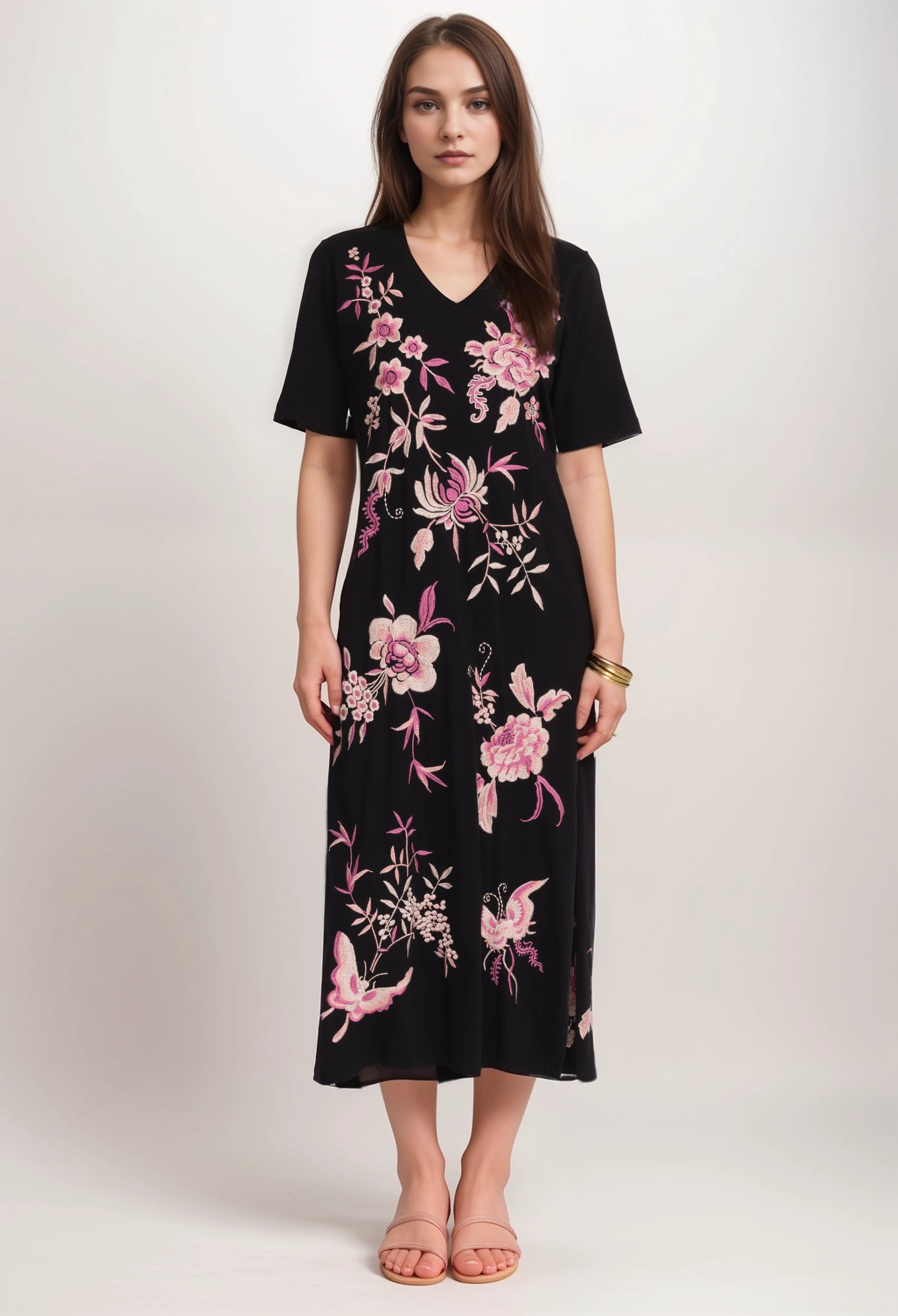 Johnny Was JWLA Trapunto V-Neck Knit Midi Dress J32724 Boho Chic *