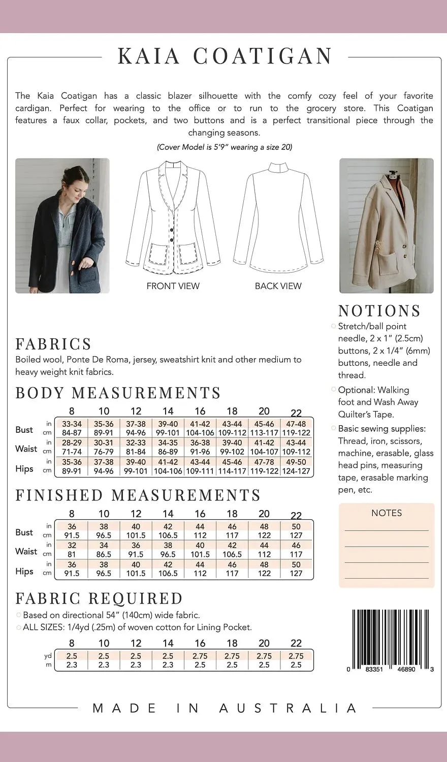 Kaia Coatigan - Sizes 8 - 22 - Sew to Grow