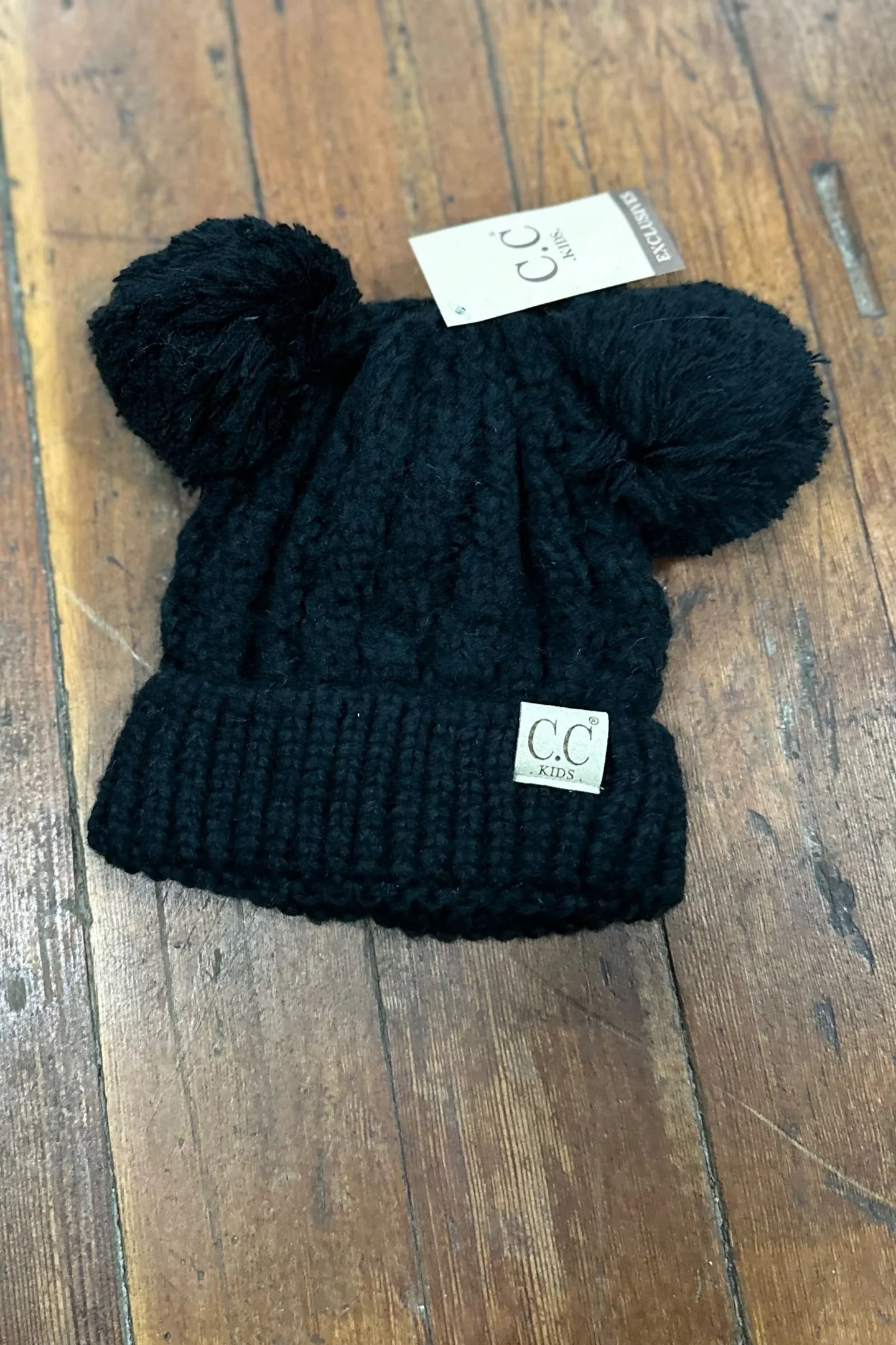 Kids Solid Double Pom C.C Beanie
