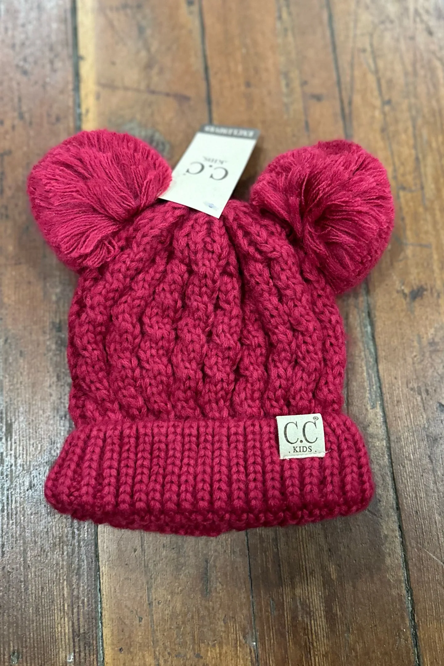 Kids Solid Double Pom C.C Beanie