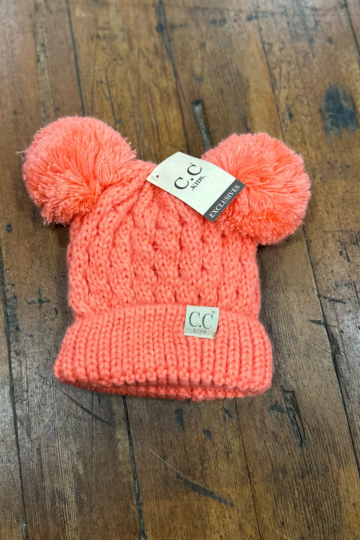 Kids Solid Double Pom C.C Beanie