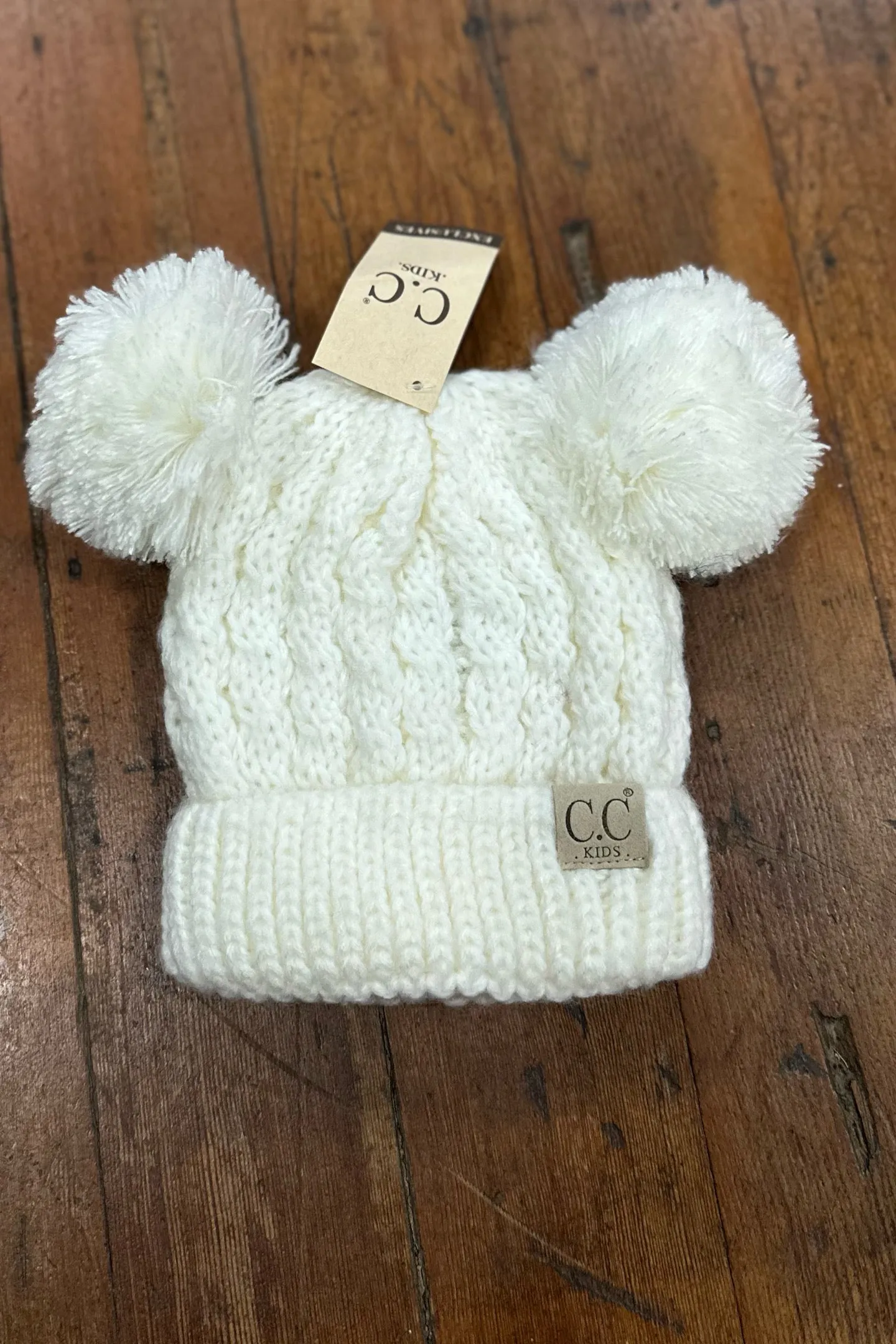 Kids Solid Double Pom C.C Beanie
