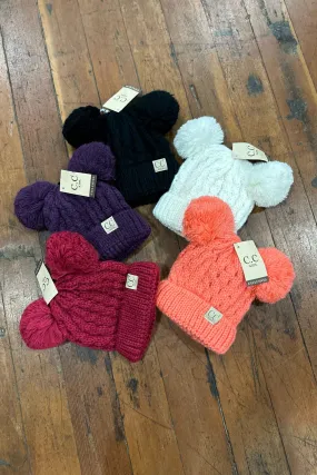 Kids Solid Double Pom C.C Beanie