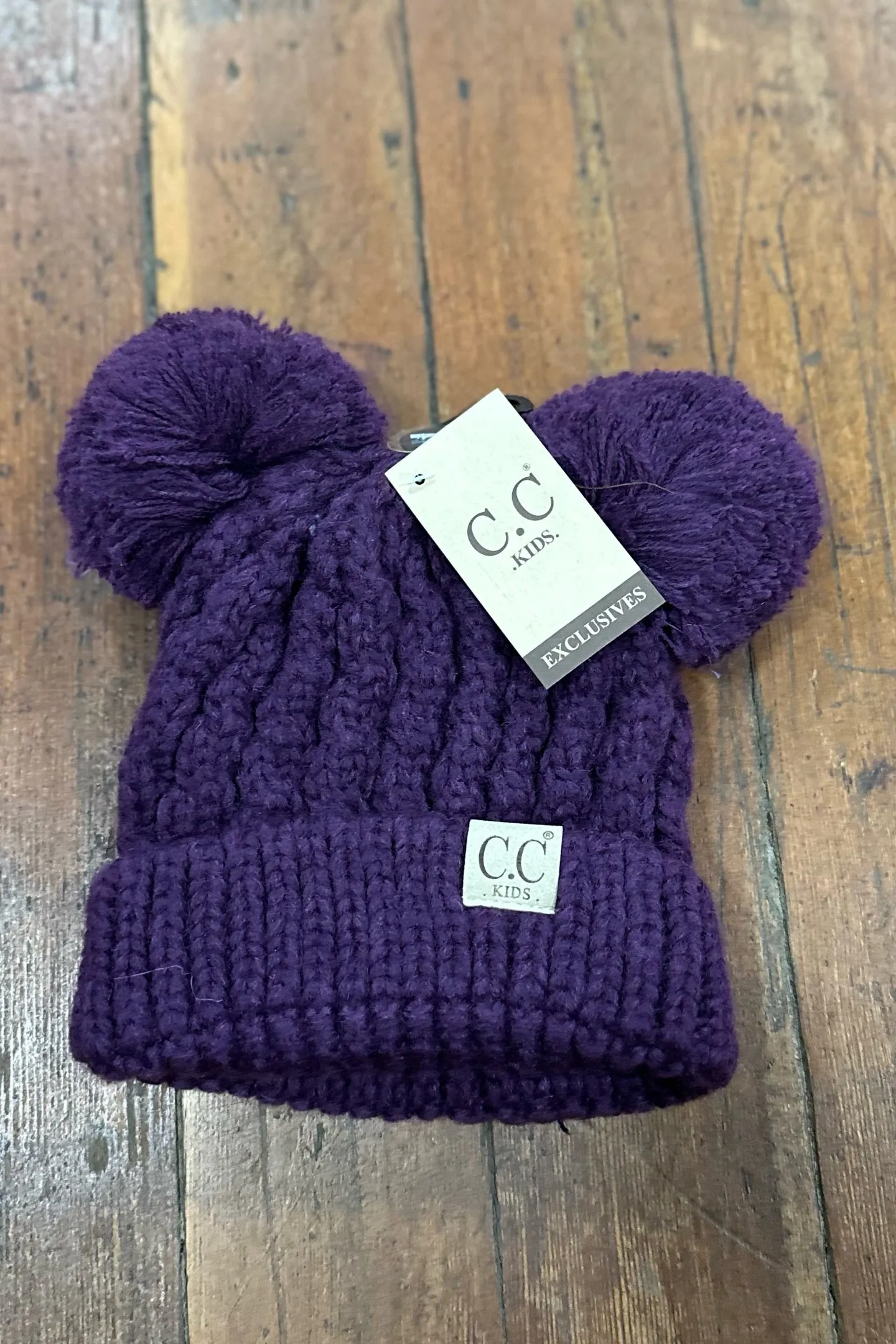 Kids Solid Double Pom C.C Beanie