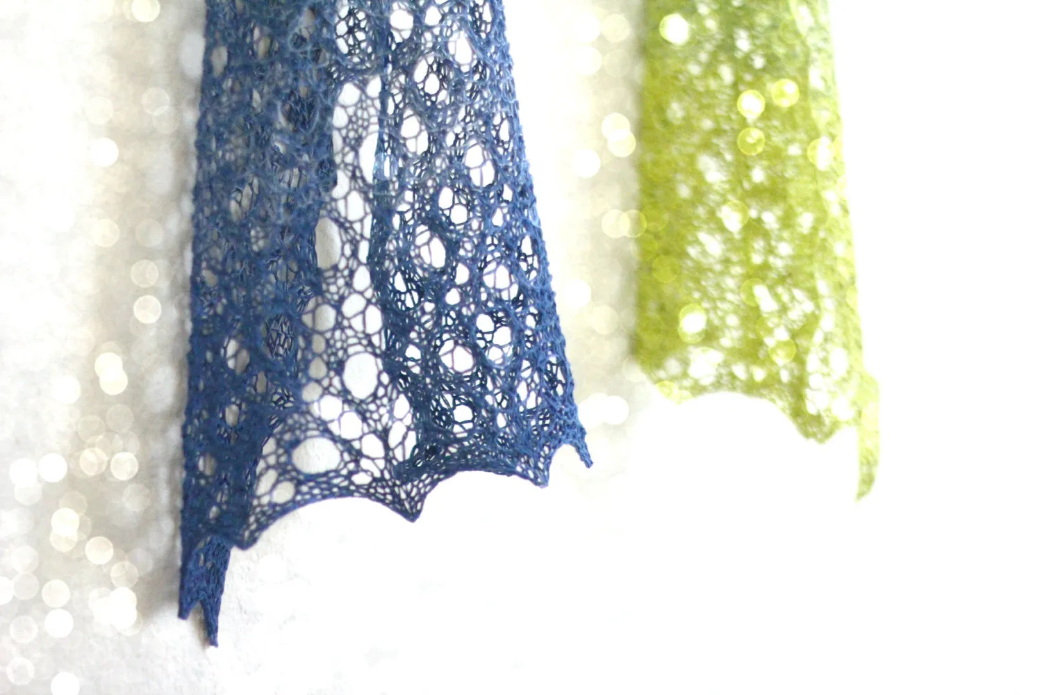 Knit shawl in gradient green and blue colors, cotton wrap, gift for her