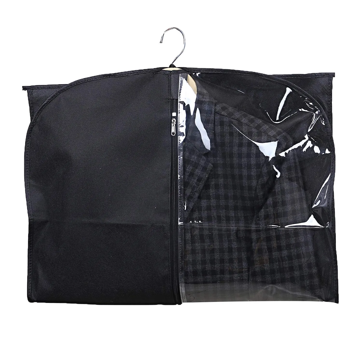 Kuber Industries Half Transparent 4 Piece Non Woven Men's Coat Blazer Cover, Black
