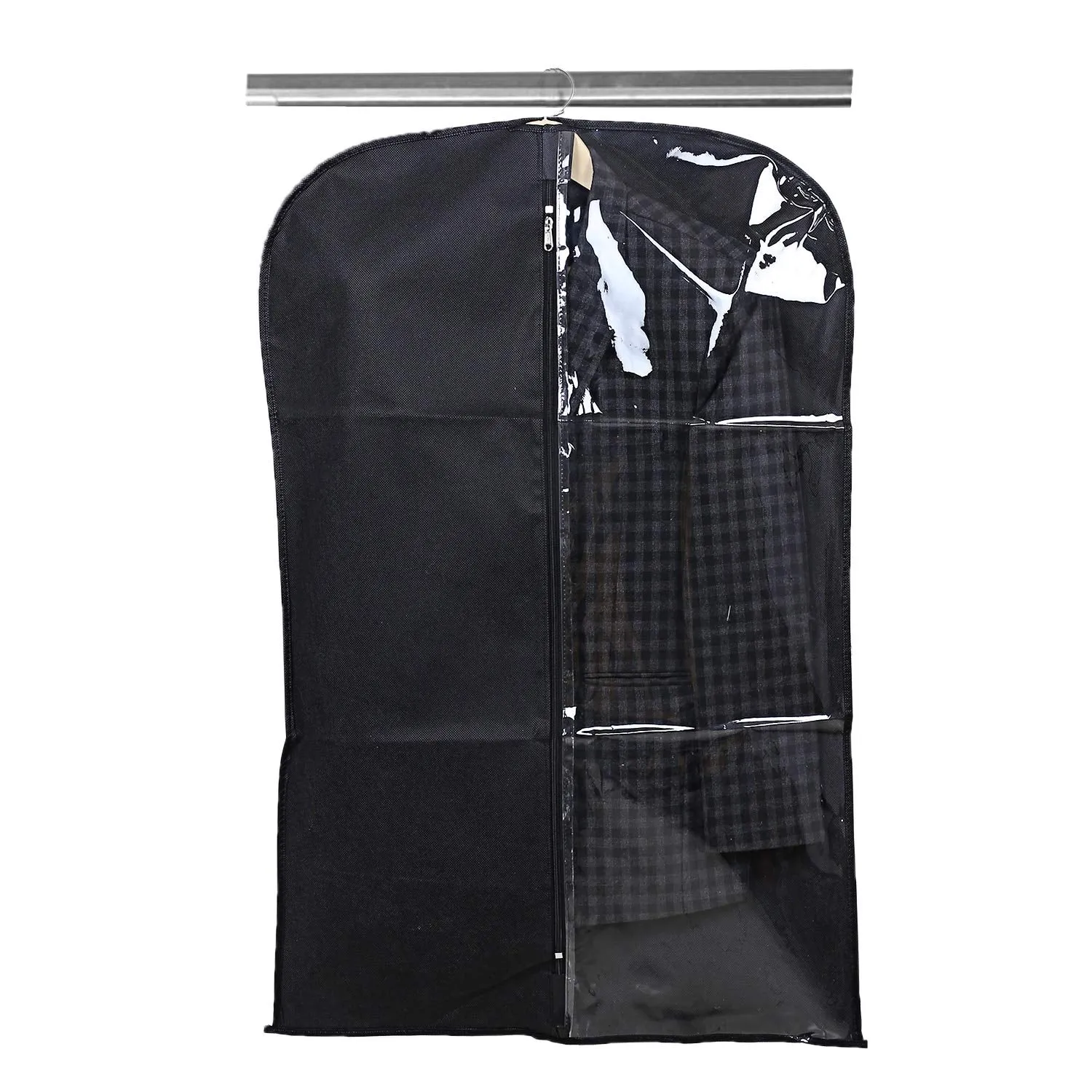 Kuber Industries Half Transparent 4 Piece Non Woven Men's Coat Blazer Cover, Black