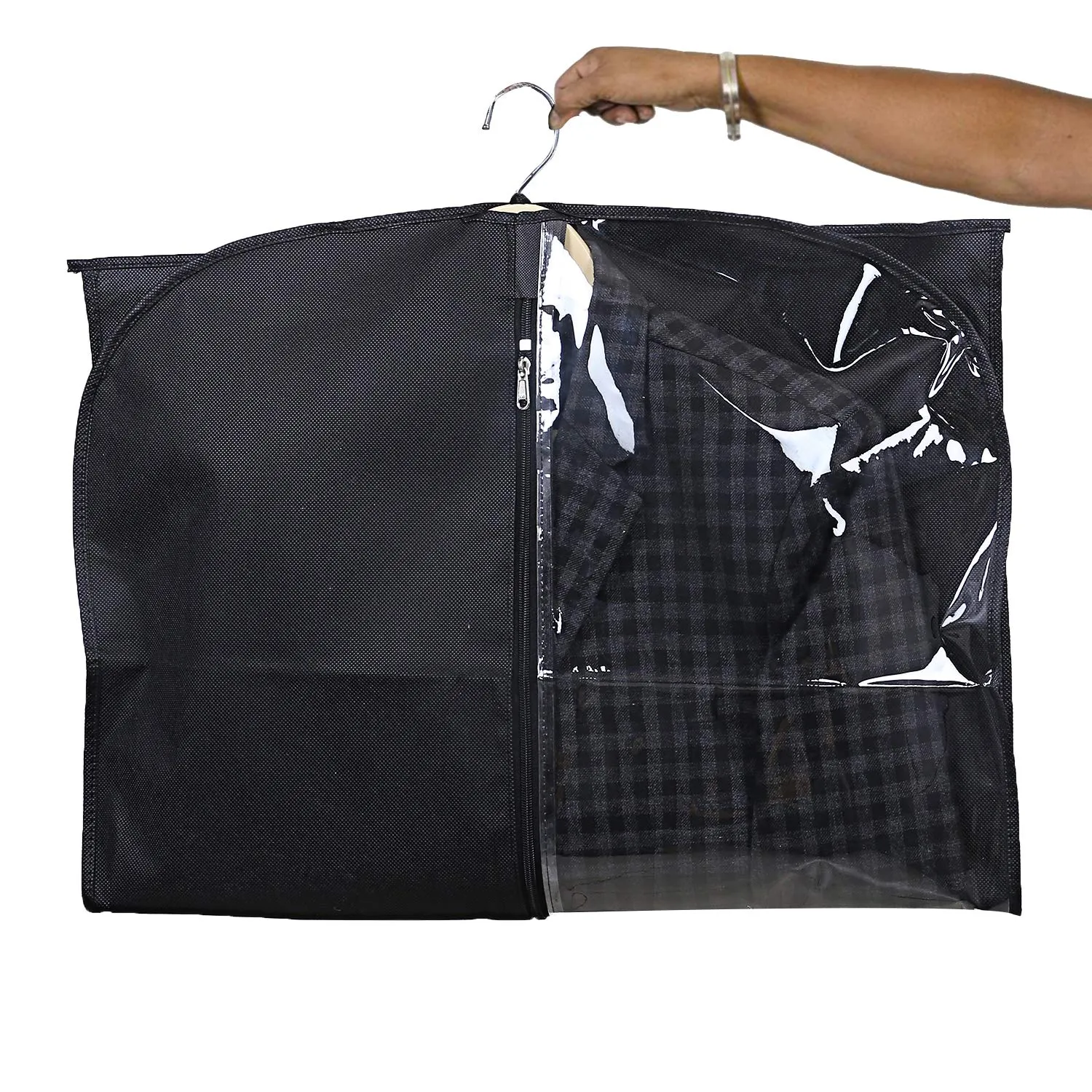 Kuber Industries Half Transparent 4 Piece Non Woven Men's Coat Blazer Cover, Black