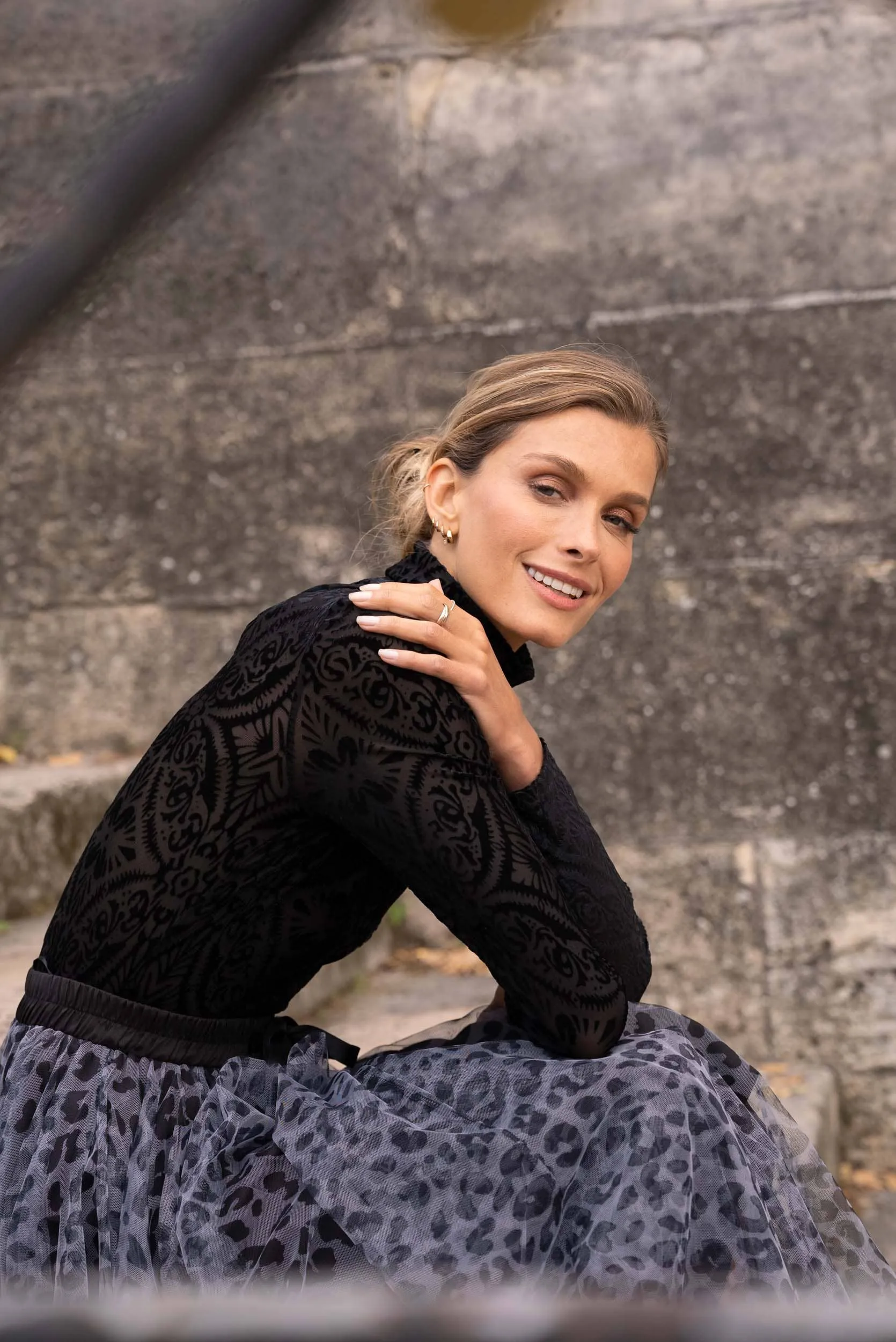Leila Velvet Flower Turtleneck Bodysuit