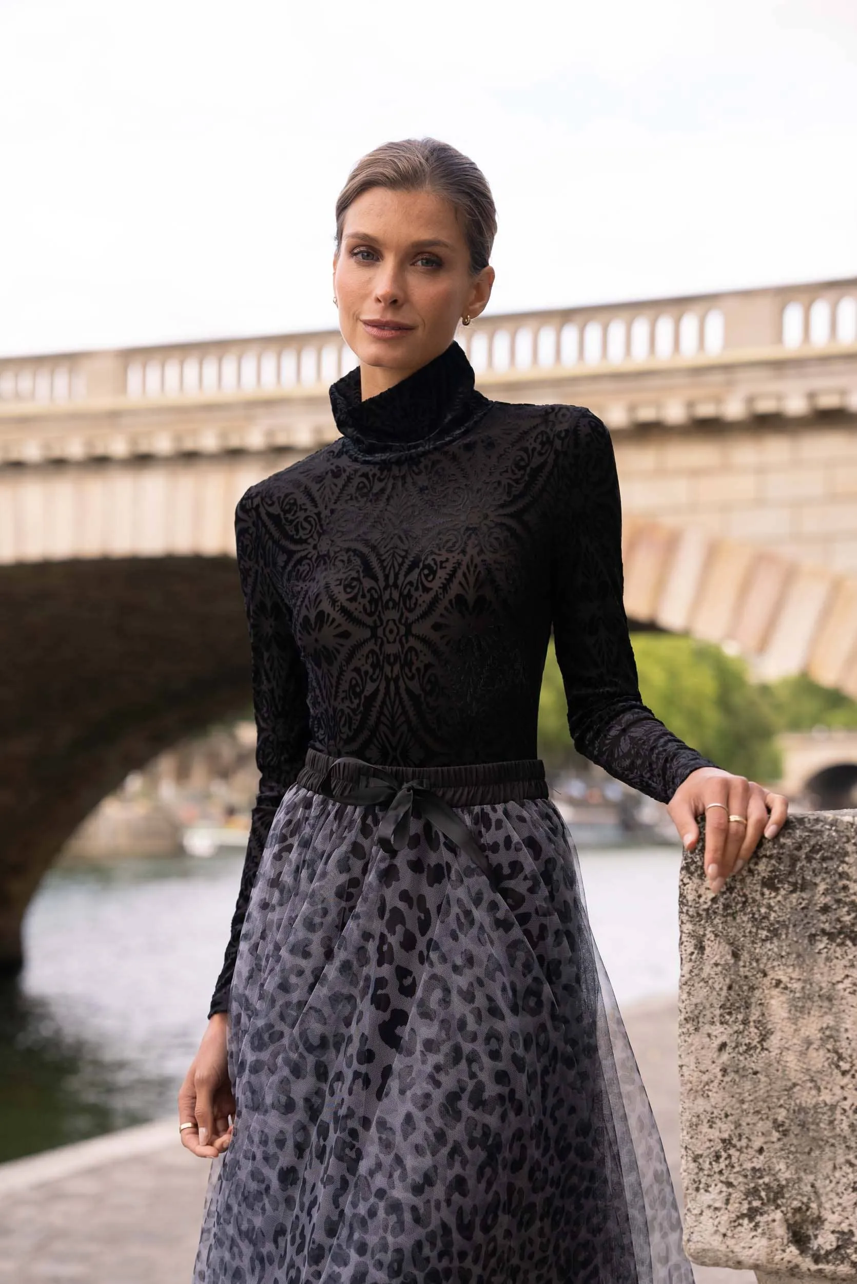 Leila Velvet Flower Turtleneck Bodysuit
