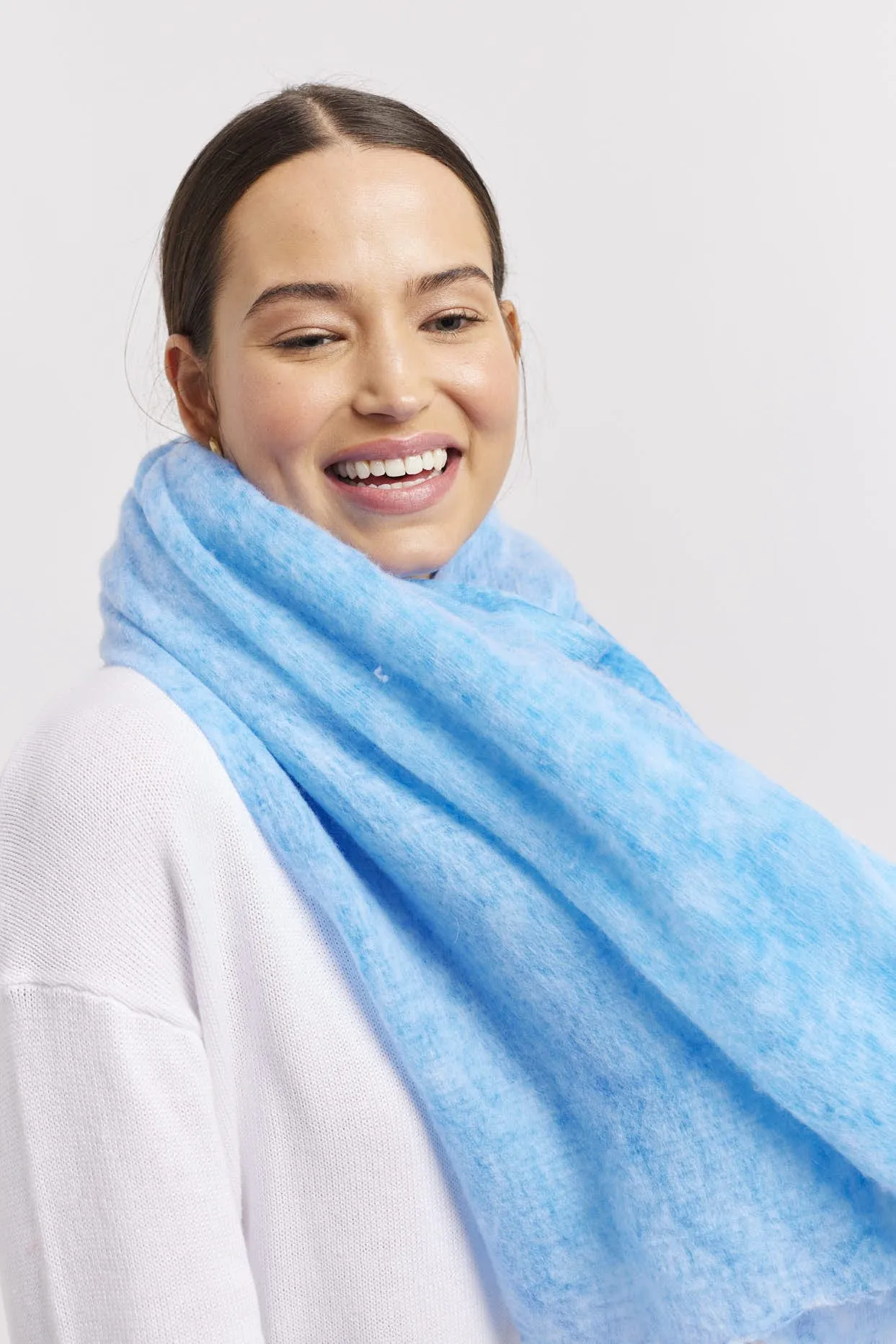 Louisa Wool Silk Scarf in Blue