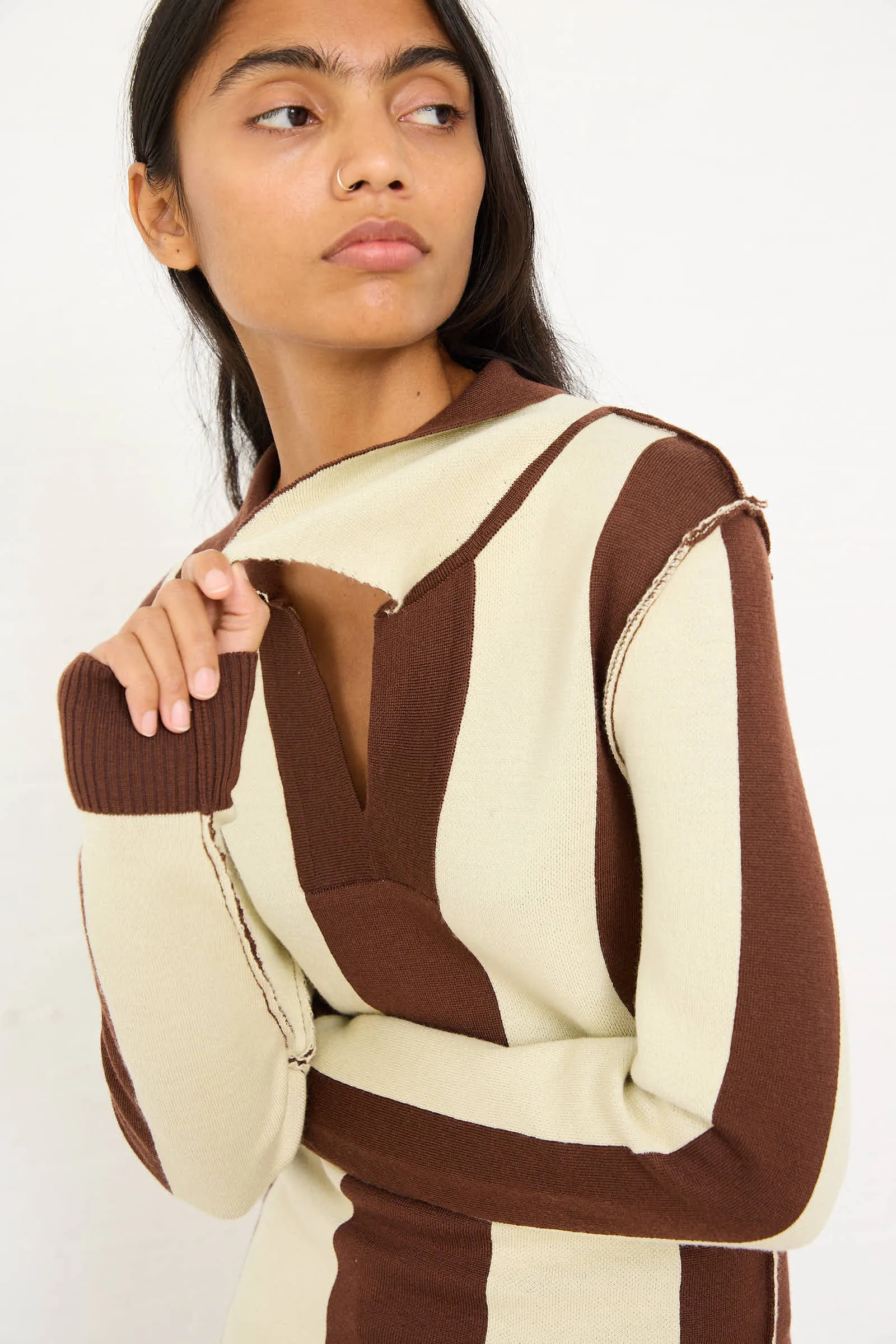 Mané Polo Knit in Cream and Brown