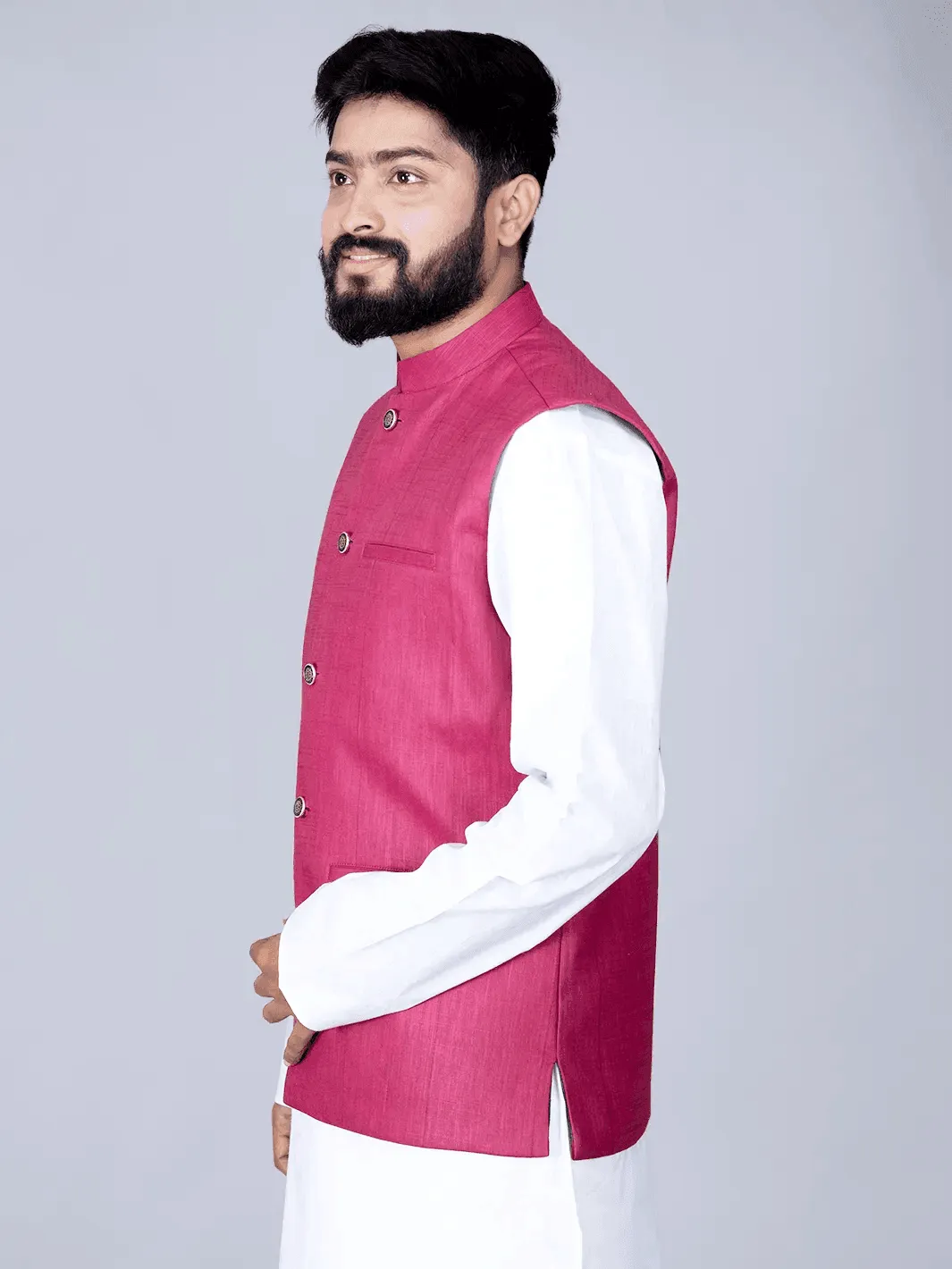 Maroon Handwoven Cotton Modi Jacket