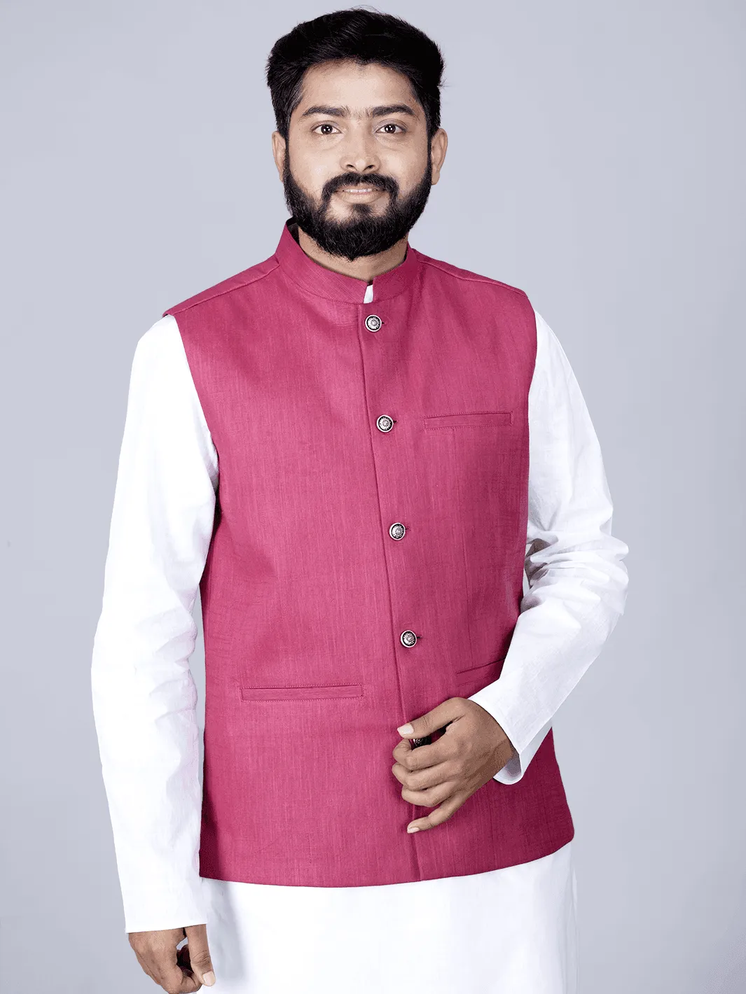 Maroon Handwoven Cotton Modi Jacket