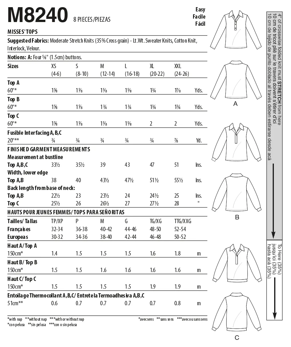McCall's sewing pattern 8240 Misses' Tops