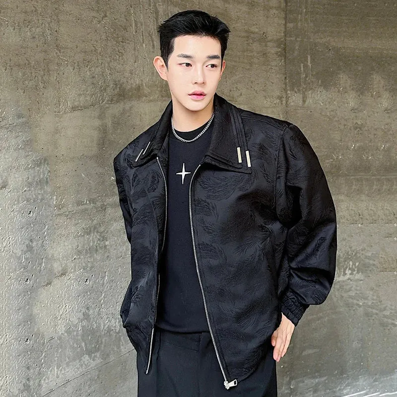 Men Double Neck Design Jacket Fashionable Chinese Jacquard Fabric Spring Trendy Solid Color Casual 9C5076