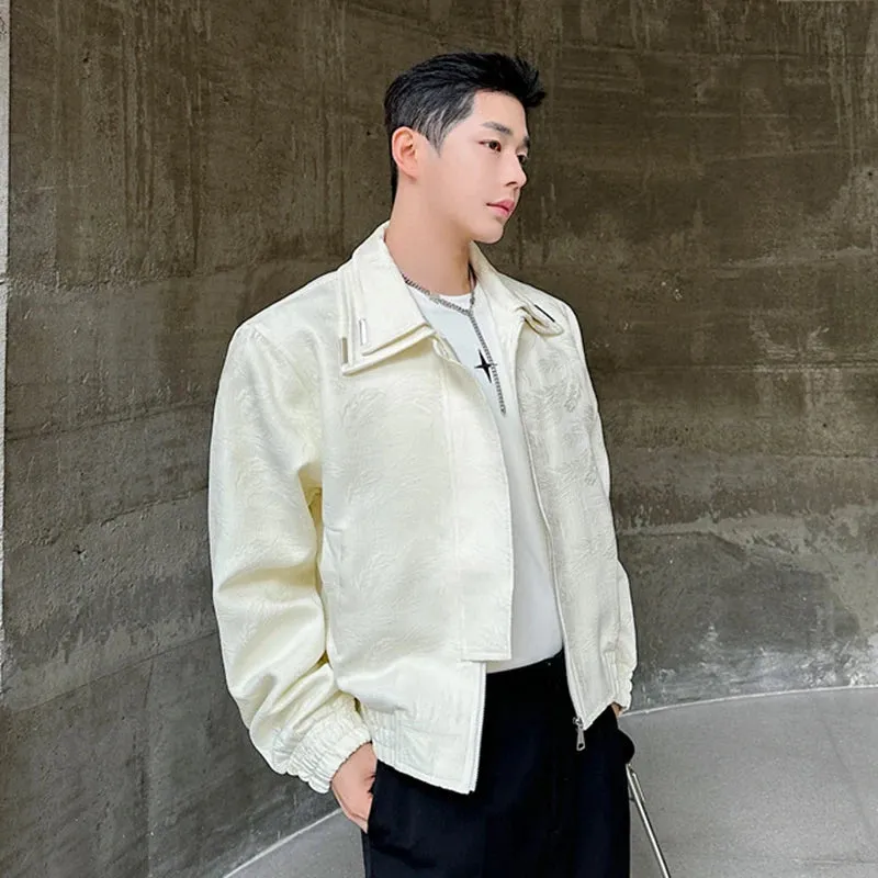 Men Double Neck Design Jacket Fashionable Chinese Jacquard Fabric Spring Trendy Solid Color Casual 9C5076
