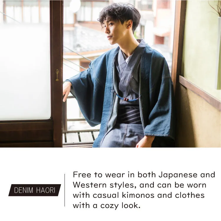 Men's Denim Tailored Japanese Kimono Jacket/Cardigan, Haori Coat